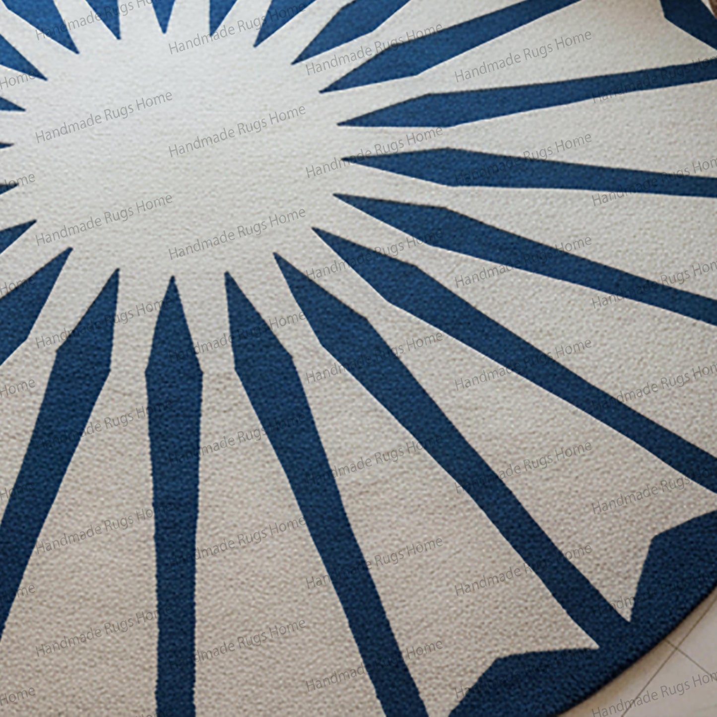 modern sunburst pattern rug in living room
