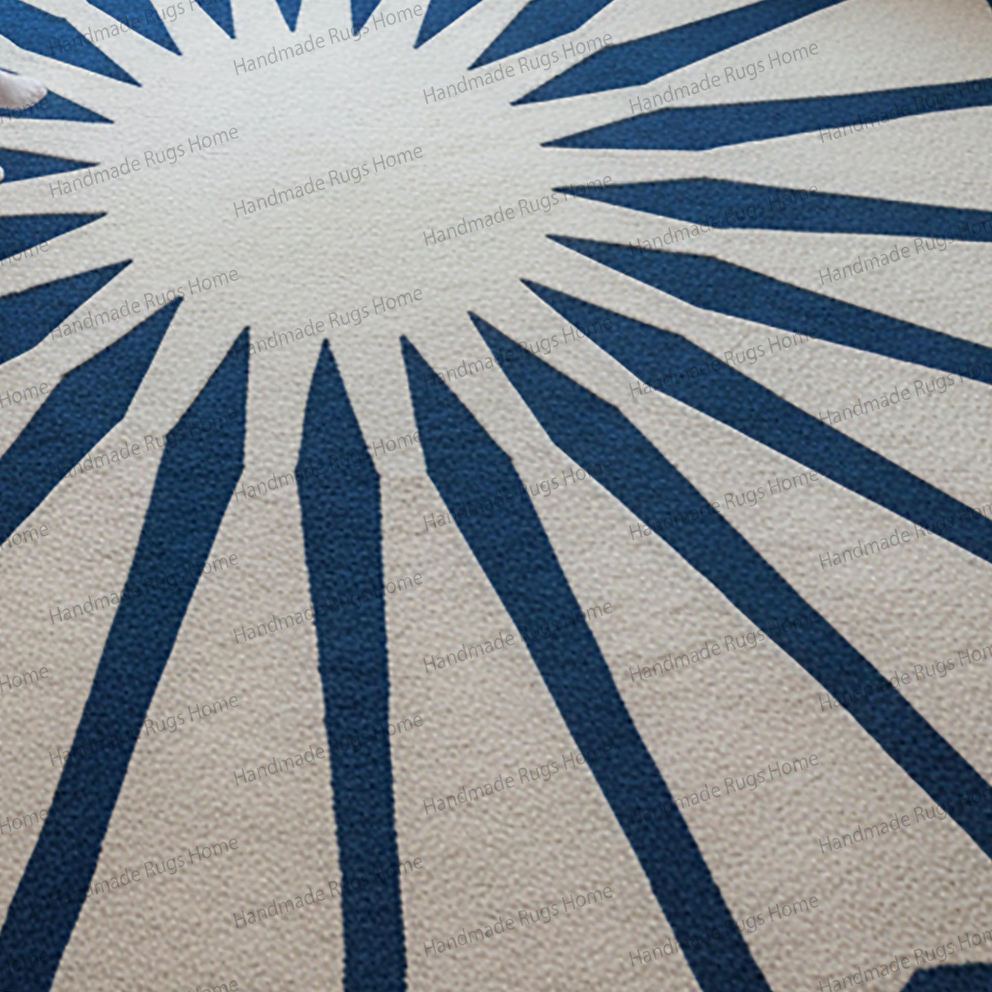 hand tufted blue and ivory circular carpet