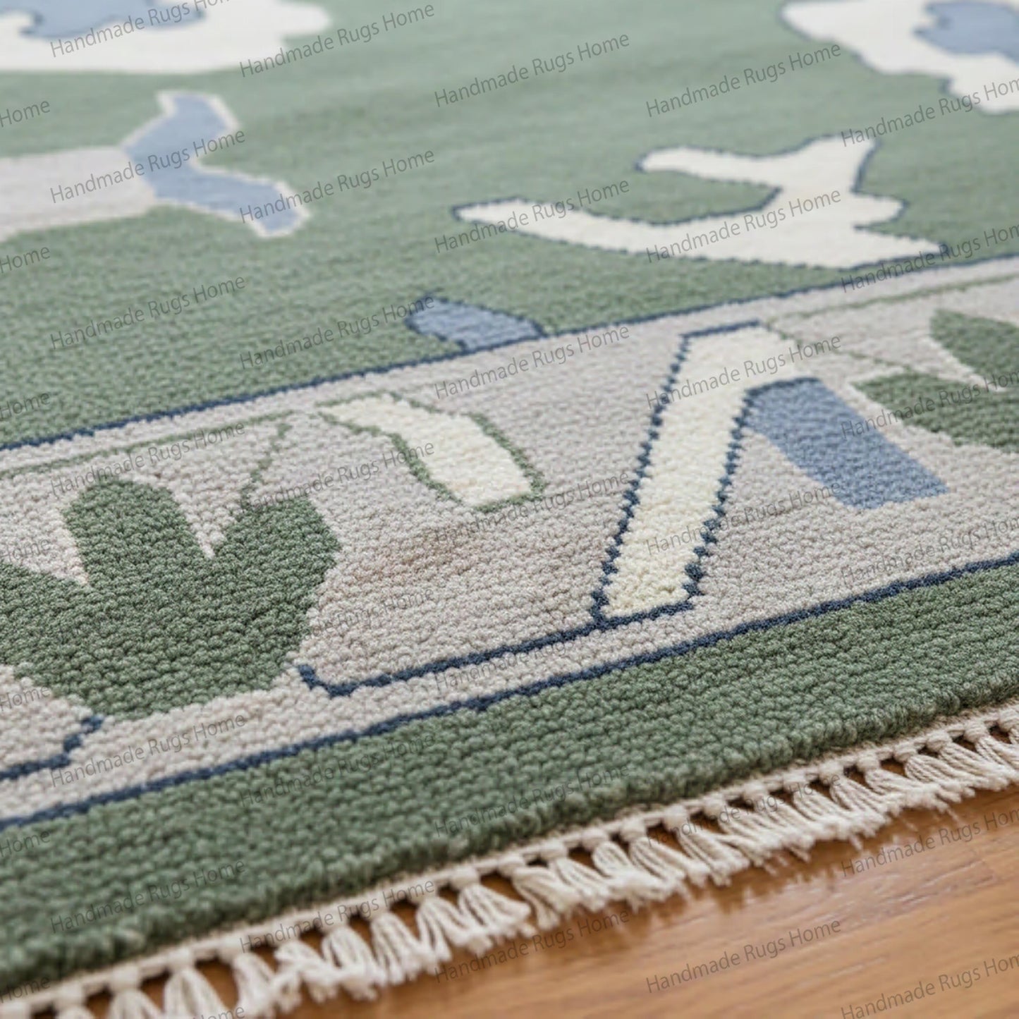 Handmade Oushak Emerald Green Carpet, Oriental Wool Rug for Living Room, Eco-Friendly Vintage Style