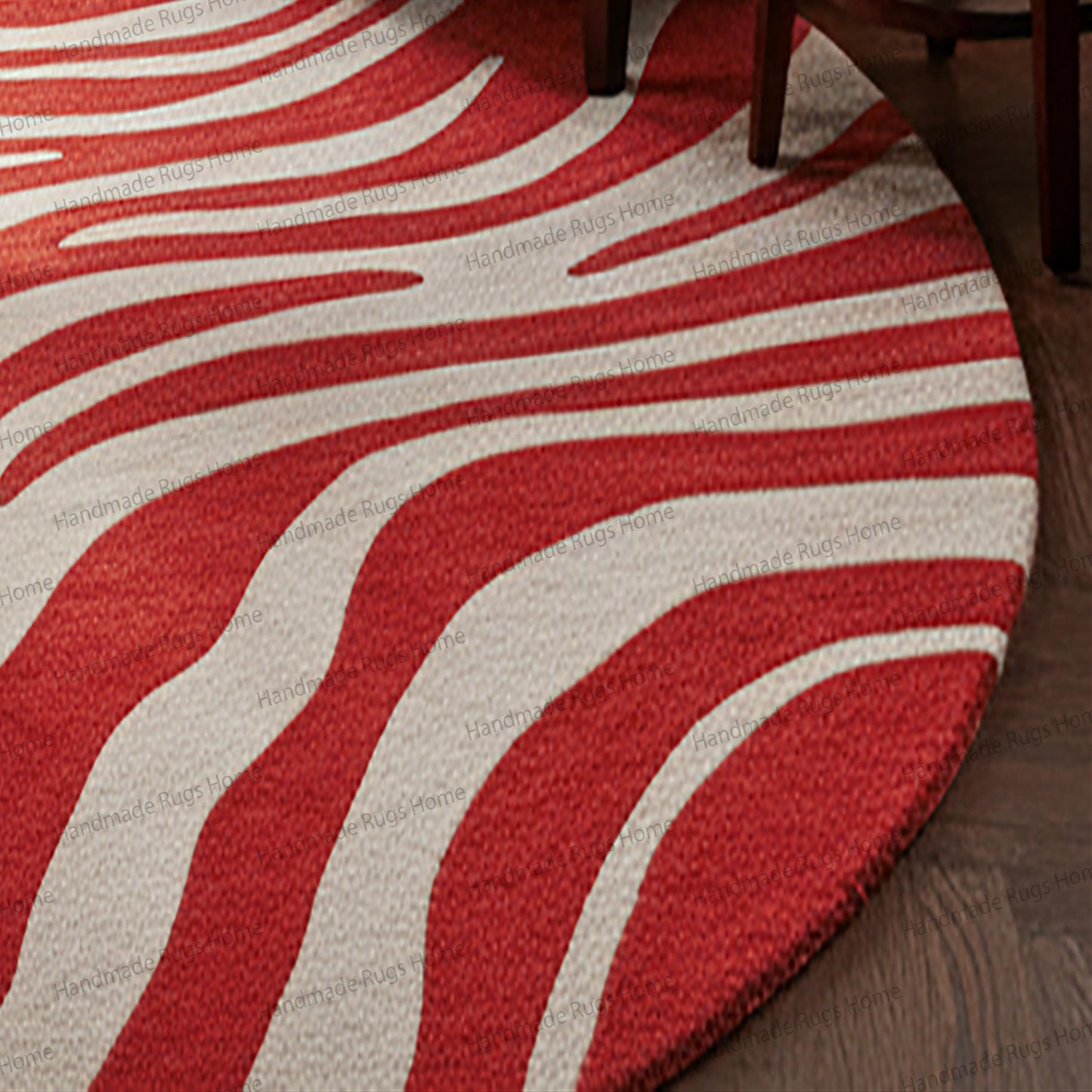 Abstract Wool Area Rug: Red & Peach Modern Carpet
