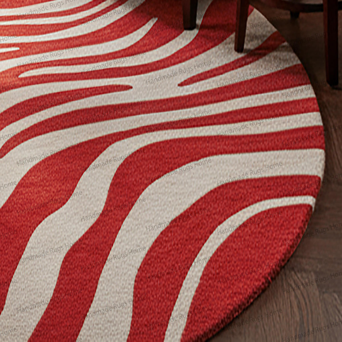 Abstract Wool Area Rug: Red & Peach Modern Carpet