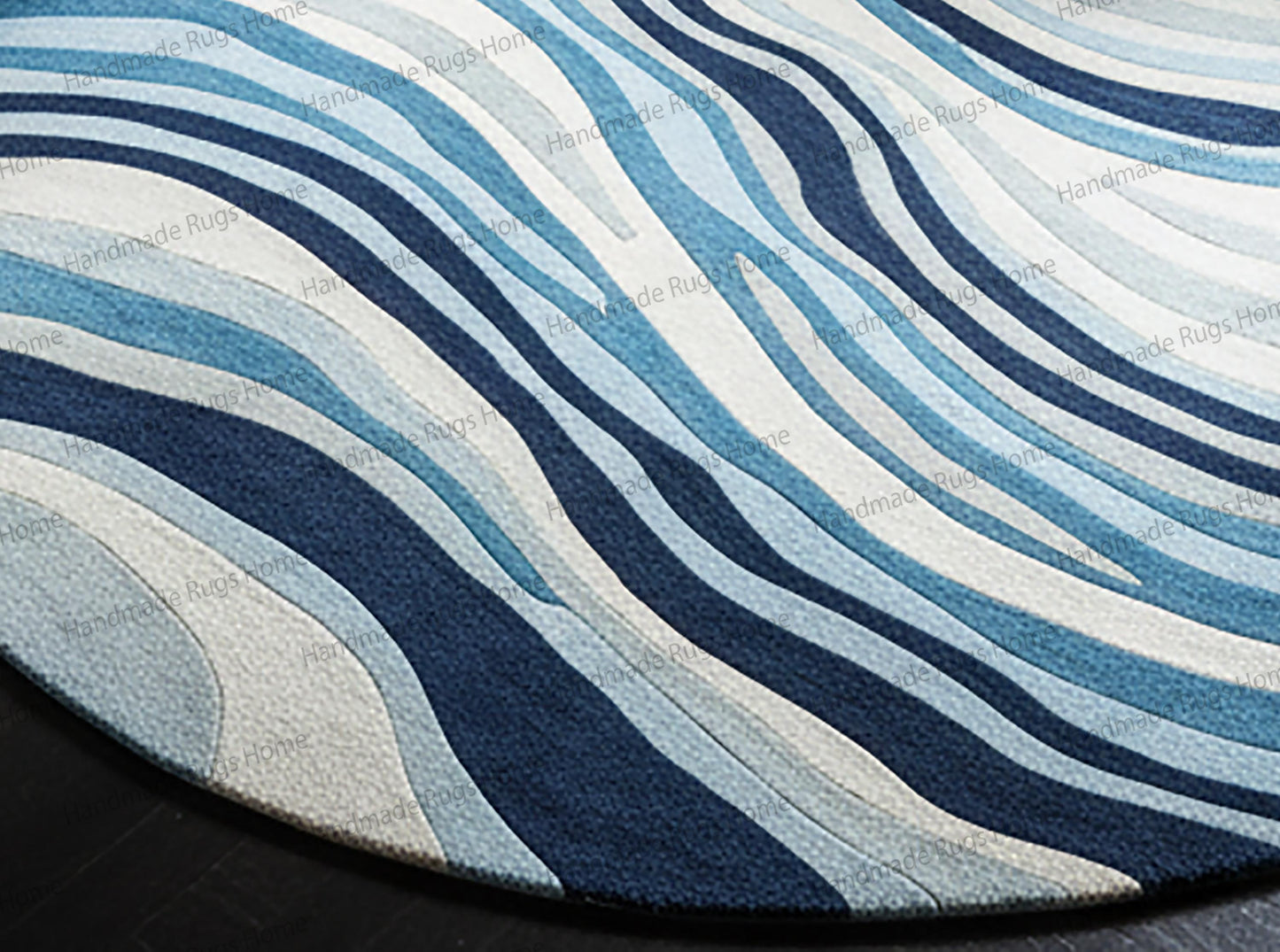 Modern coastal decor blue and white floor carpet.