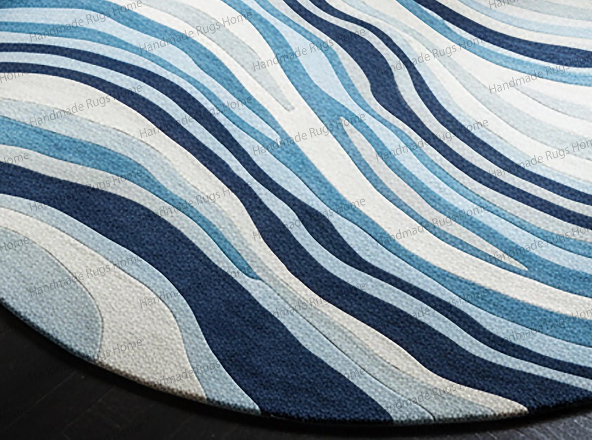 Modern coastal decor blue and white floor carpet.