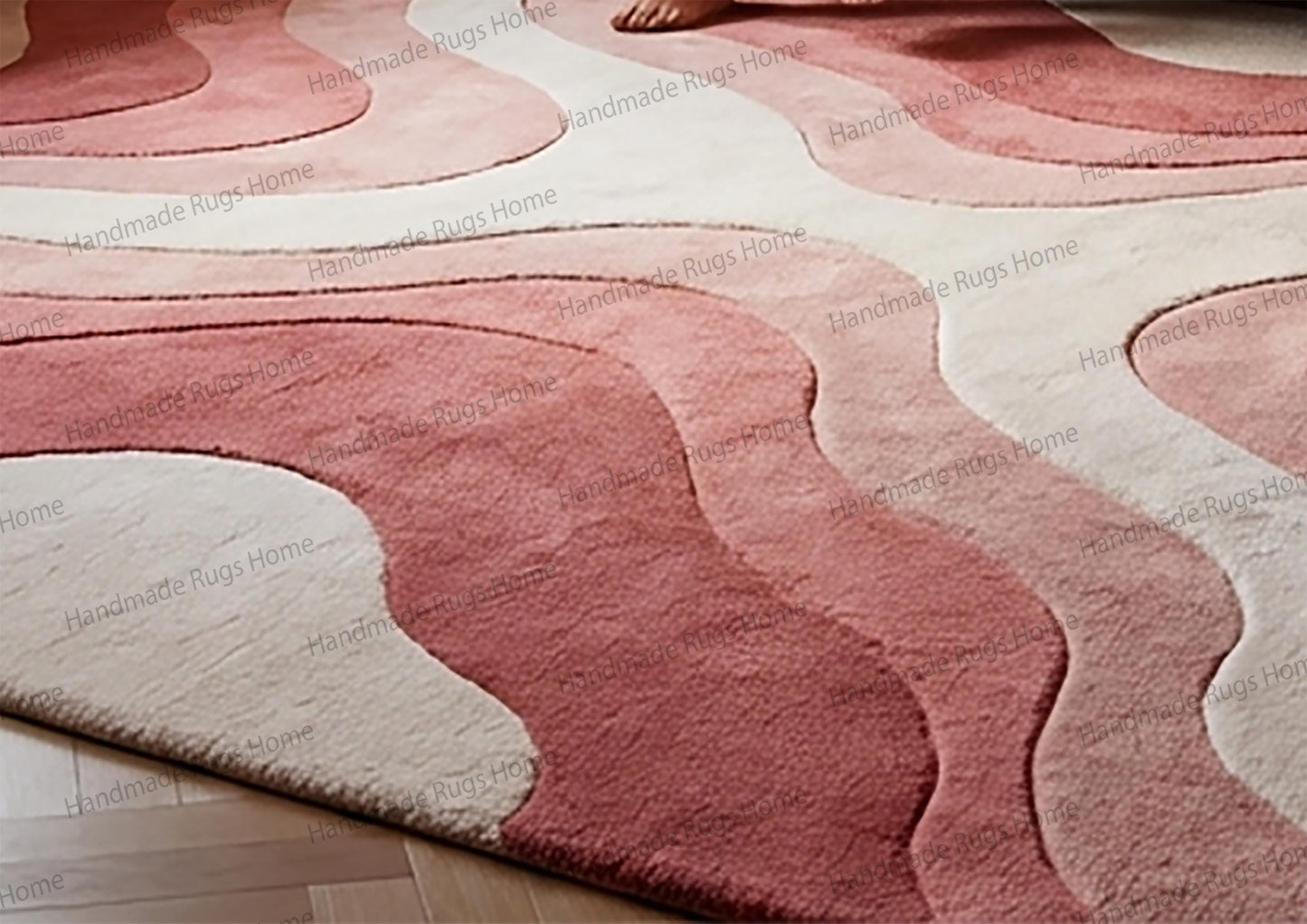 High end interior design rug with fluid organic pattern,

Soft texture handmade rug for bedroom or lounge,

Contemporary wave design carpet with 3D carving,

Trendy maximalist home decor rug centerpiece,

Beige and red aesthetic rug for velvet furniture,

Large area rug with curvy irregular shapes,

Artisan crafted New Zealand wool tufted carpet,

Romantic style home decor floor mat,

High pile soft rug for comfortable home styling