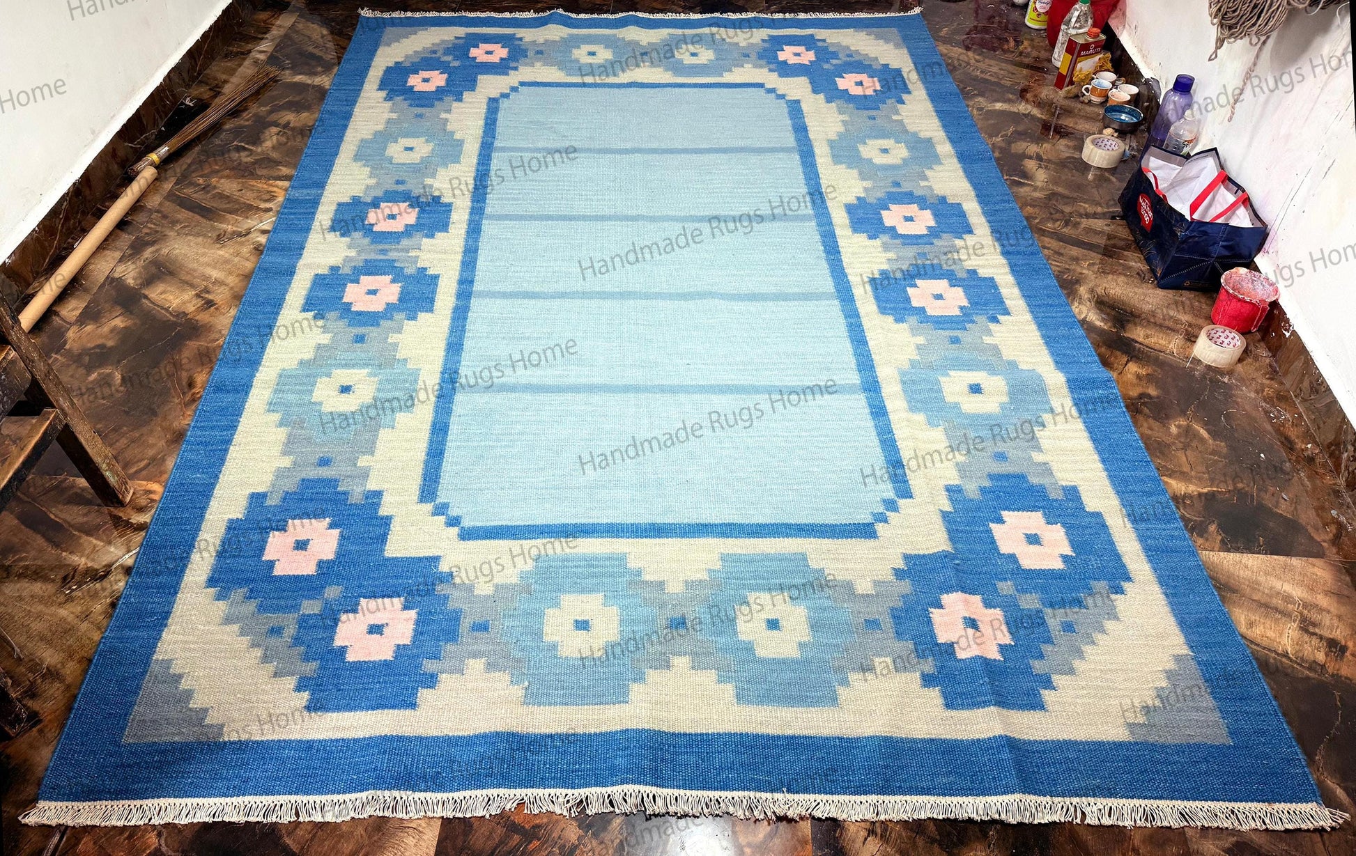 pastel geometric durrie carpet