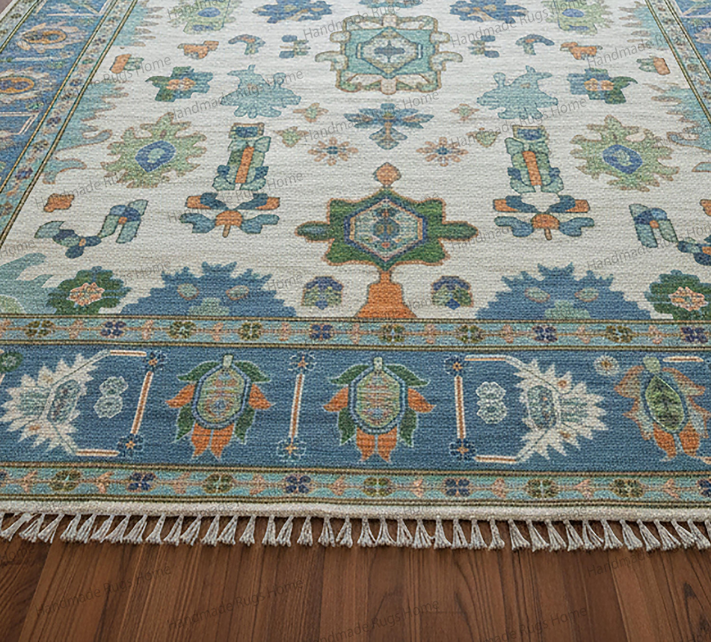Hand Knotted Wool Oushak Rug | Anatolian Floral Medallion