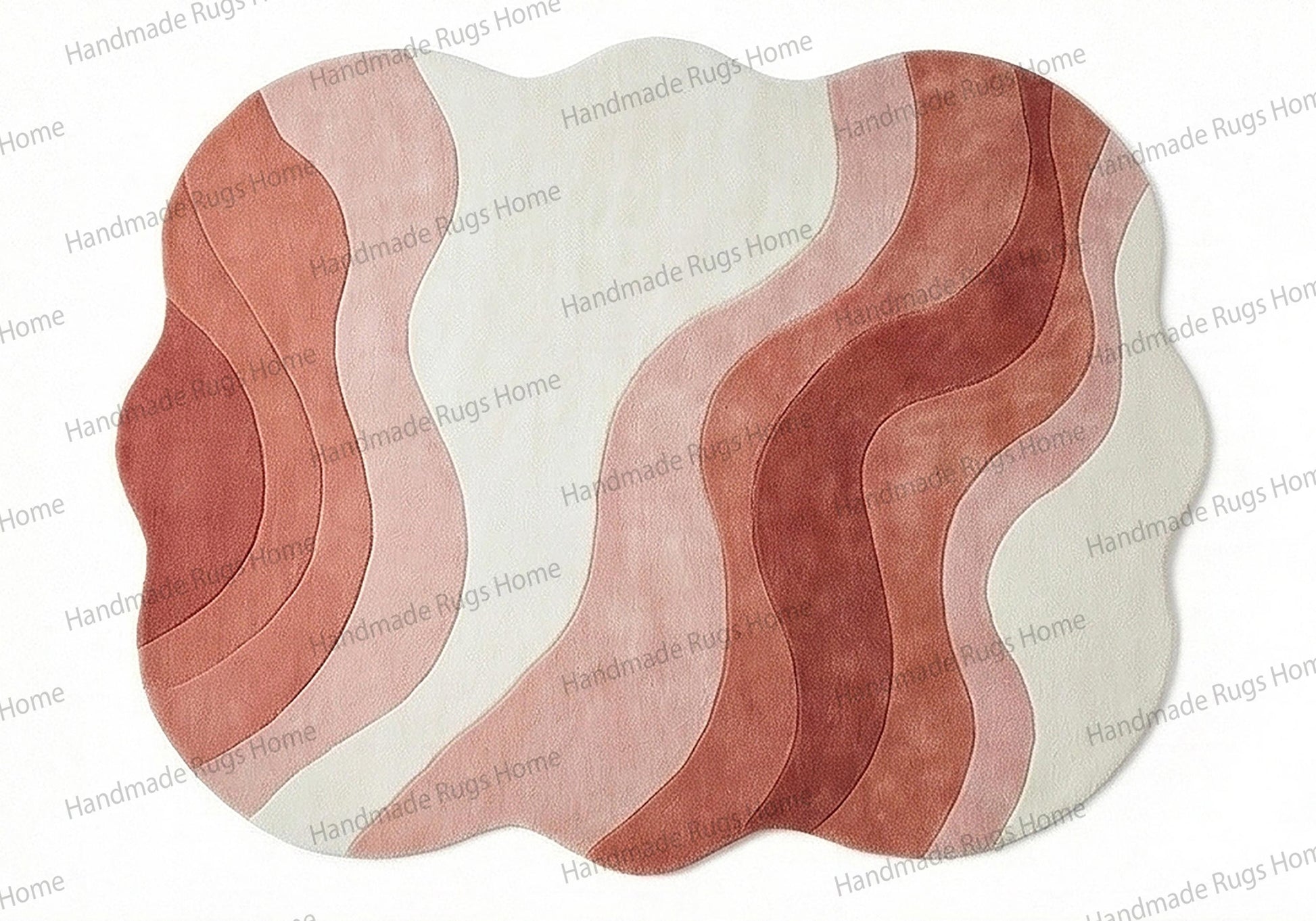 Abstract floor mat with fluid curved lines in pink and cream.