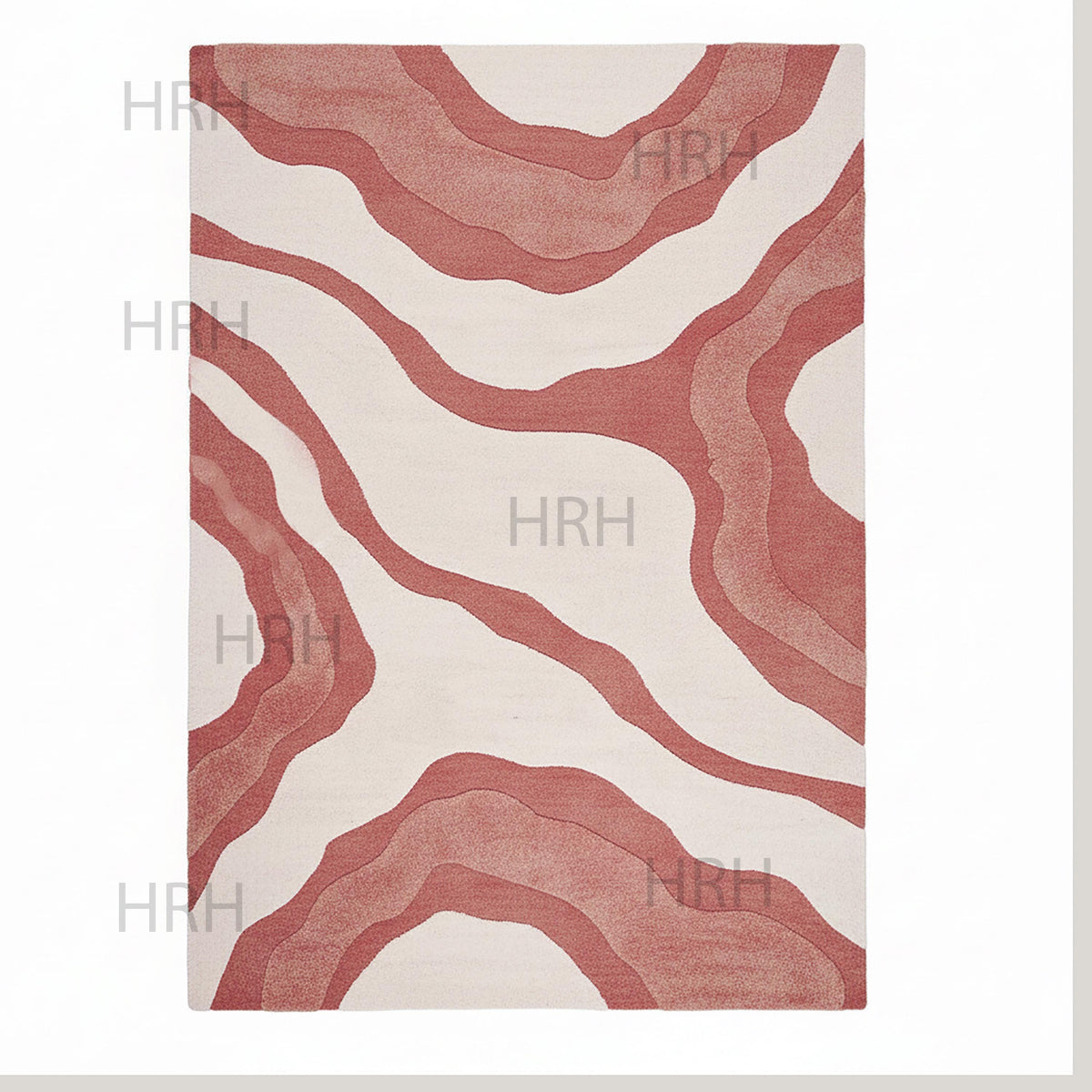 Hand-Tufted Wool Area Rug, Crimson Waves Abstract Design