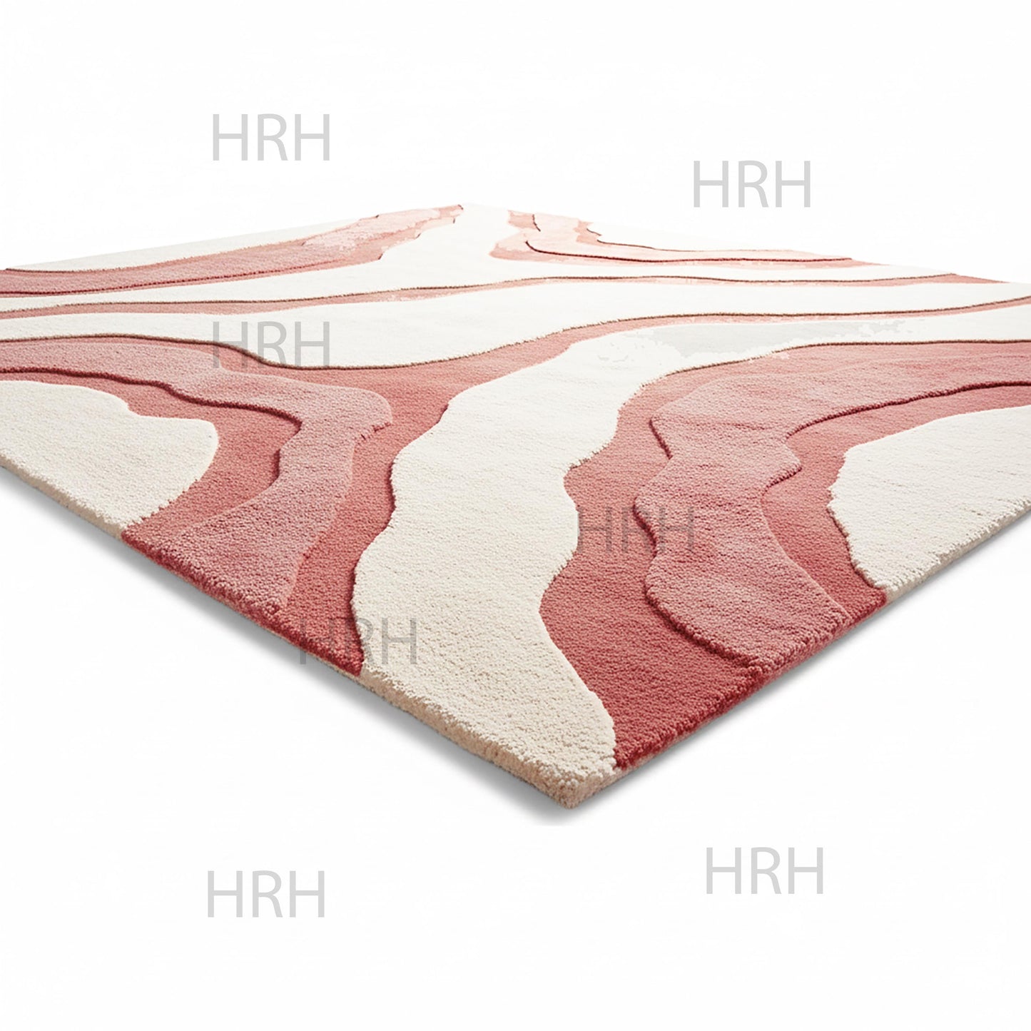 Hand-Tufted Wool Area Rug, Crimson Waves Abstract Design