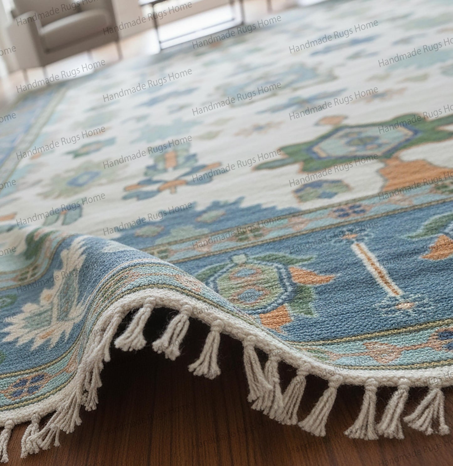 Hand Knotted Wool Oushak Rug | Anatolian Floral Medallion