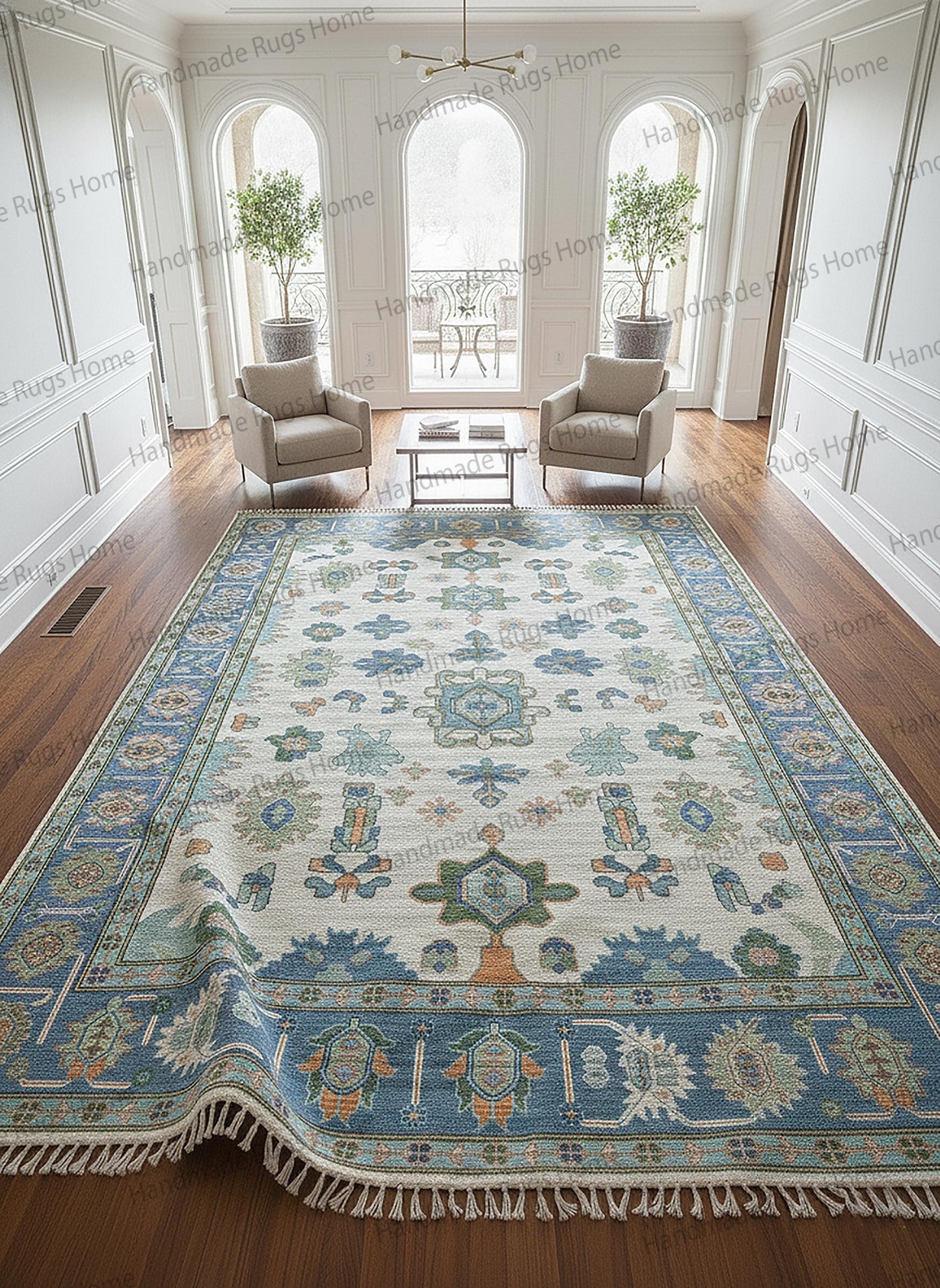 Hand Knotted Wool Oushak Rug | Anatolian Floral Medallion