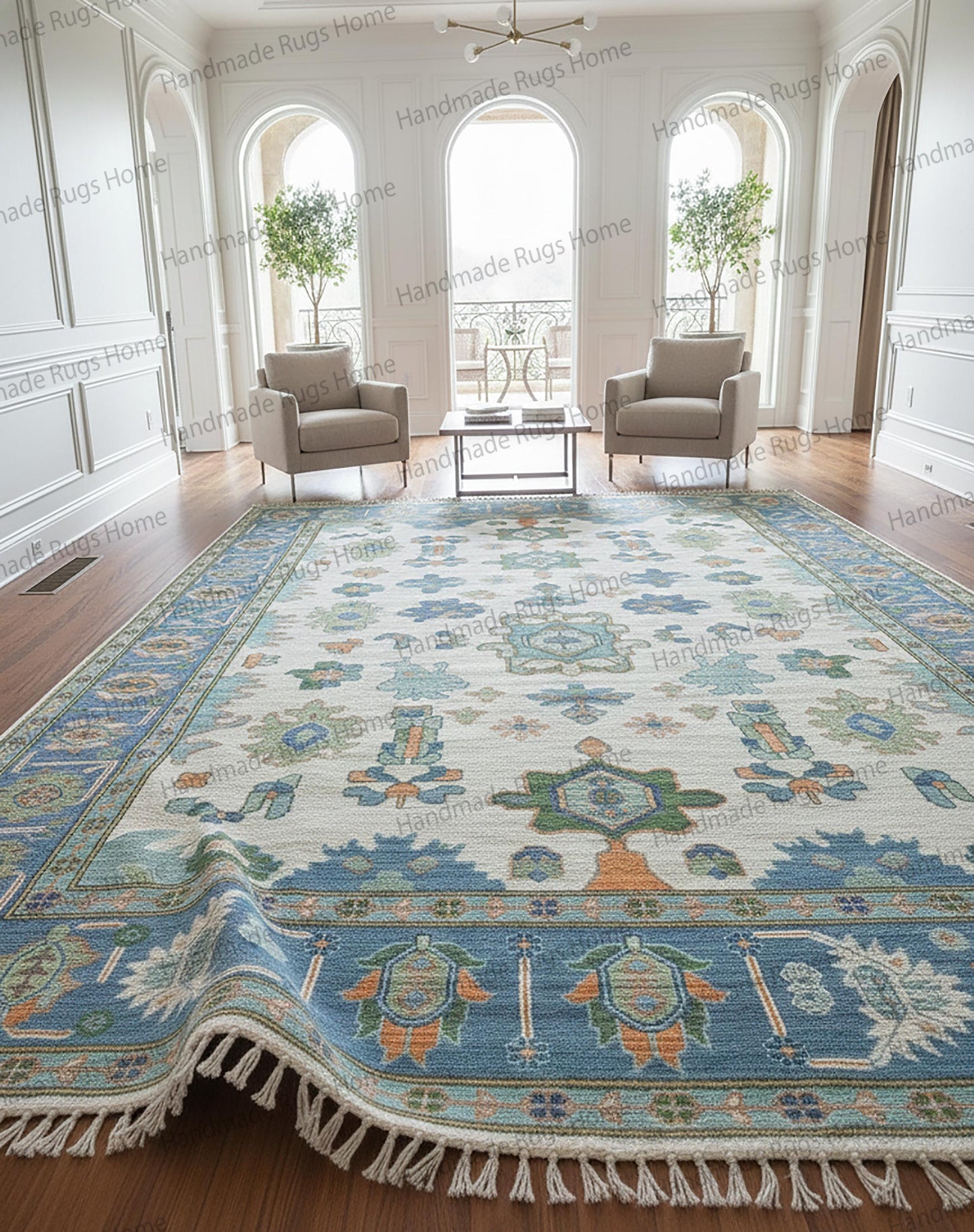 Hand Knotted Wool Oushak Rug | Anatolian Floral Medallion