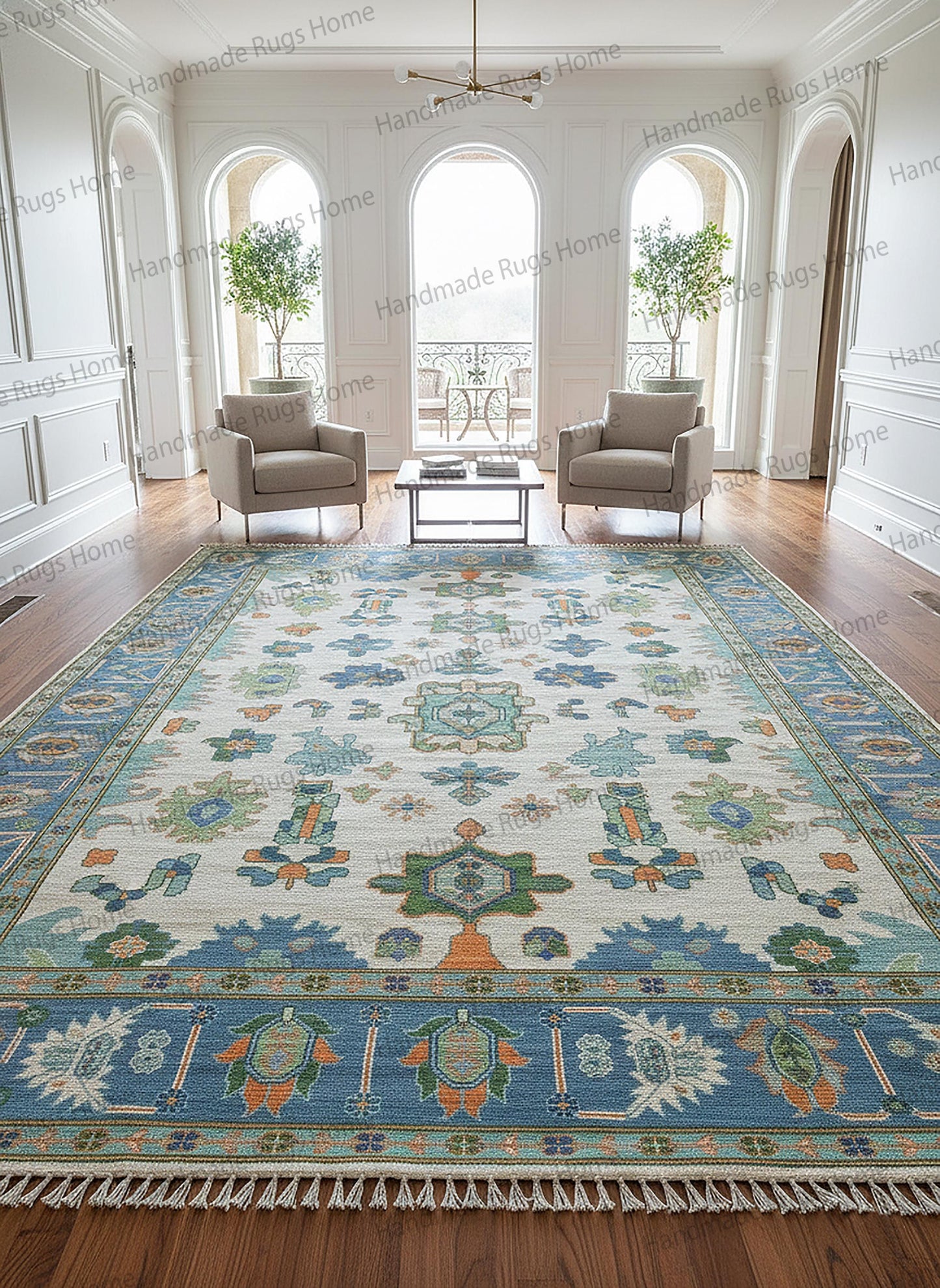 Hand Knotted Wool Oushak Rug | Anatolian Floral Medallion