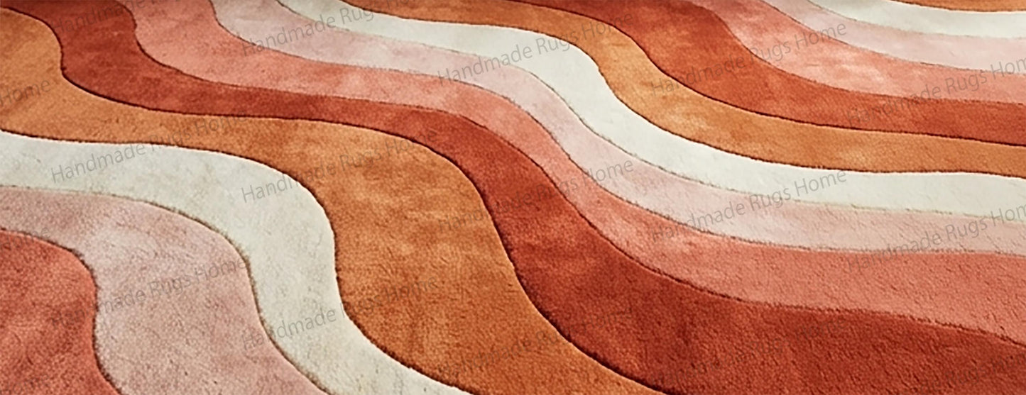 Hand-Tufted Wool Rug, Abstract Waves, Earth Tones, Handmade