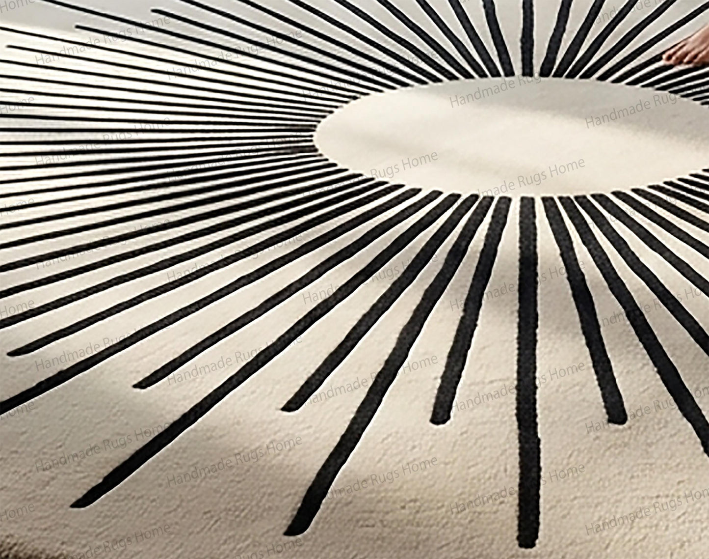 Midnight Sunburst Wool Rug: Hand-Tufted Round Geometric Area Rug