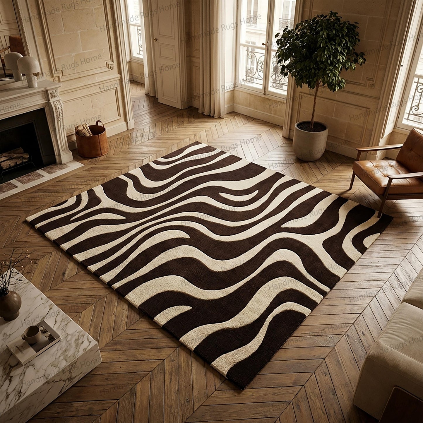luxury hand tufted wool rug with wave design