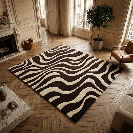 luxury hand tufted wool rug with wave design