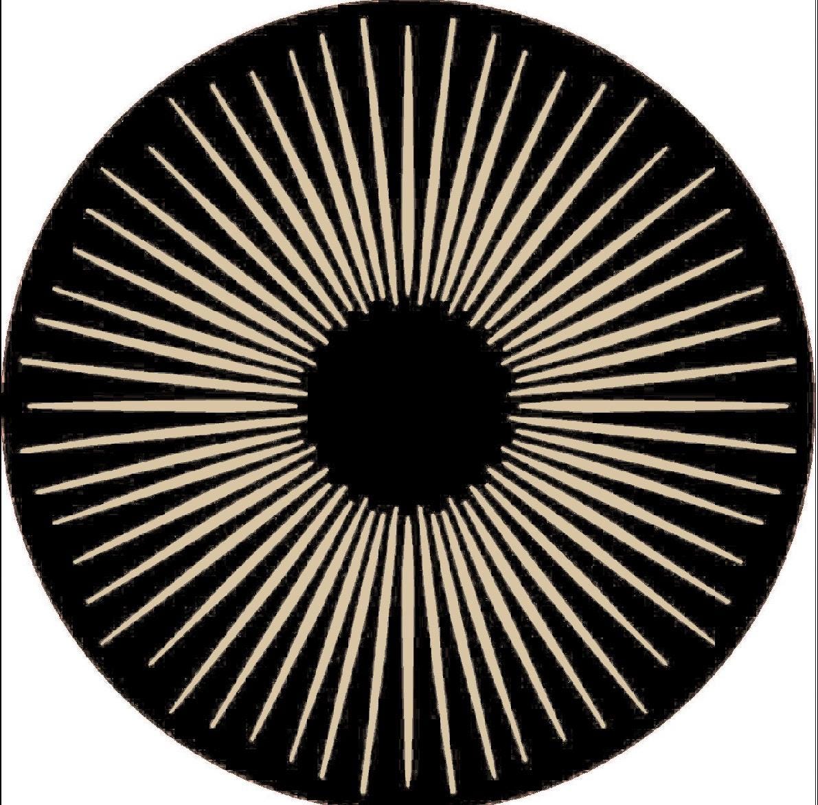 Cream Black Sunburst Wool Rug: Hand-Tufted Round Geometric Area Rug