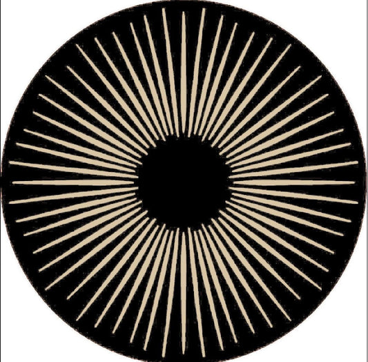 Cream Black Sunburst Wool Rug: Hand-Tufted Round Geometric Area Rug