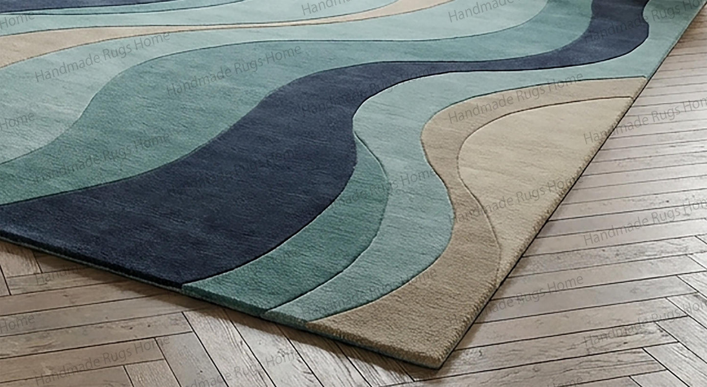 Coastal inspired modern area rug,

Designer blue gradient wool carpet,

Premium quality sculpted wool rug,

Modern abstract navy statement piece,

Handmade luxury living room flooring