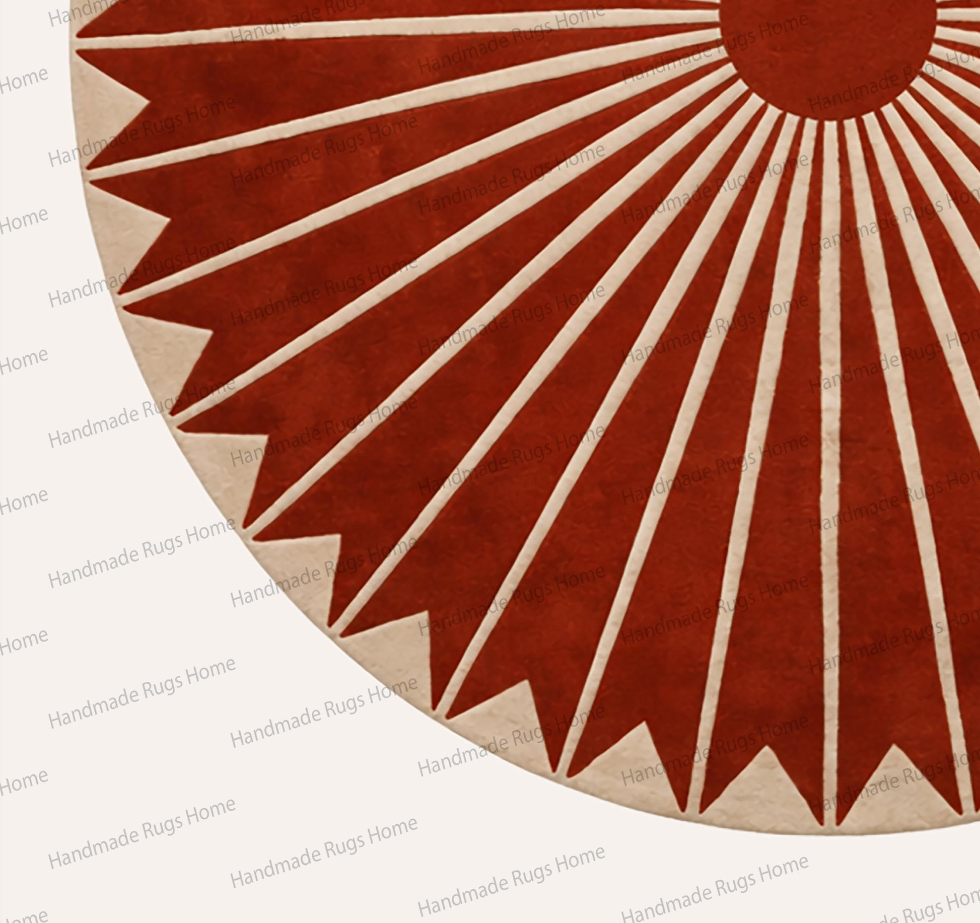 Hand-tufted artisanal carpet showcasing a bold orange sun pattern for contemporary interiors.