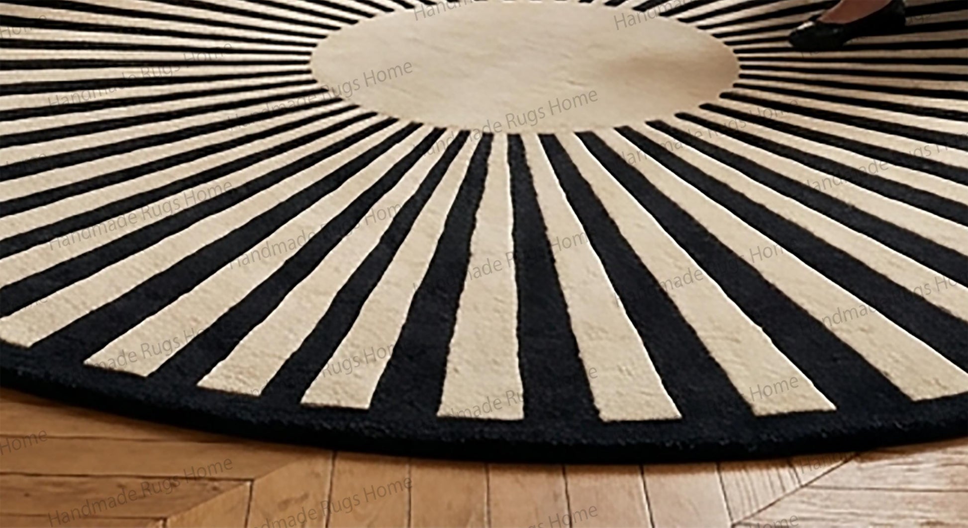 Contemporary circle floor covering in earthy tones,

Premium hand tufted wool rug with plush surface,

Elegant round statement carpet for upscale interiors,

Area rug with bold geometric rays