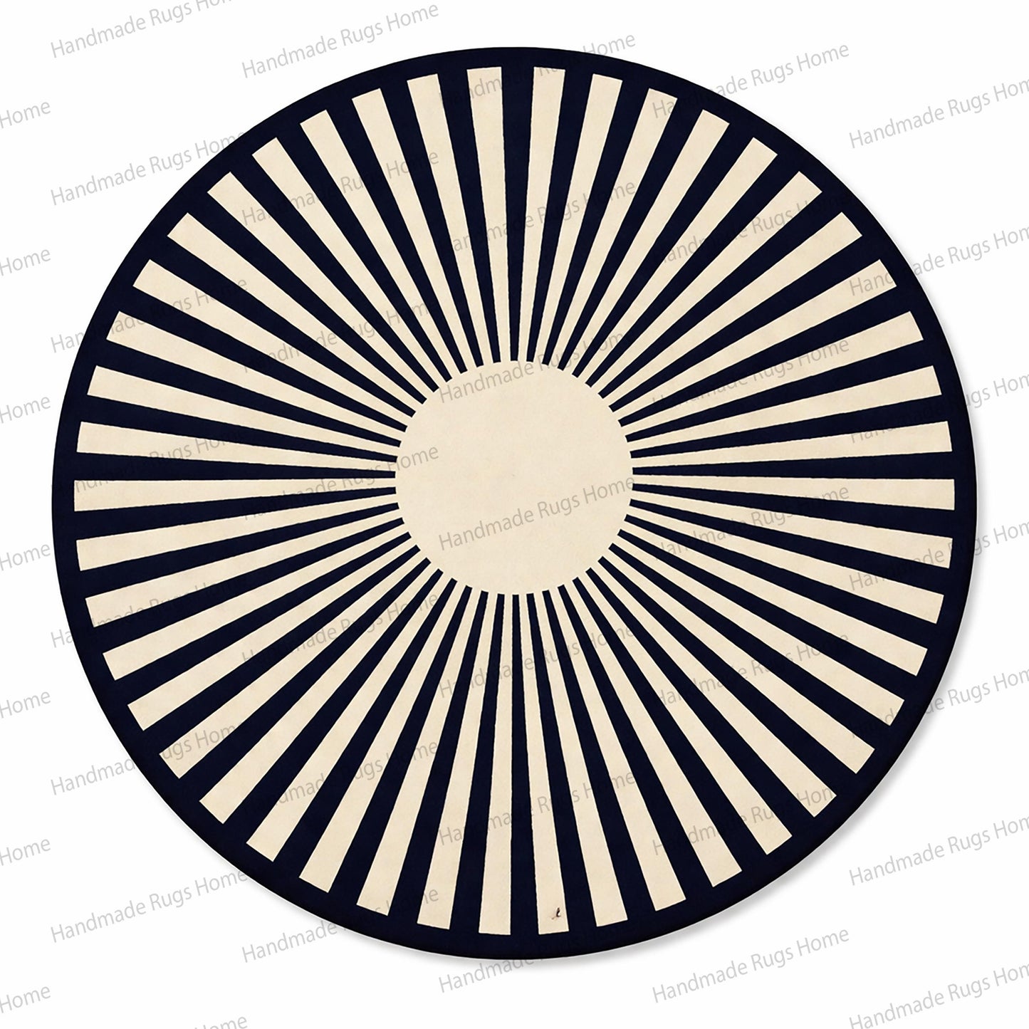 Elegant round floor covering in sapphire and white tones,

Modern art deco inspired navy circle rug,

Premium wool radial patterned carpet centerpiece