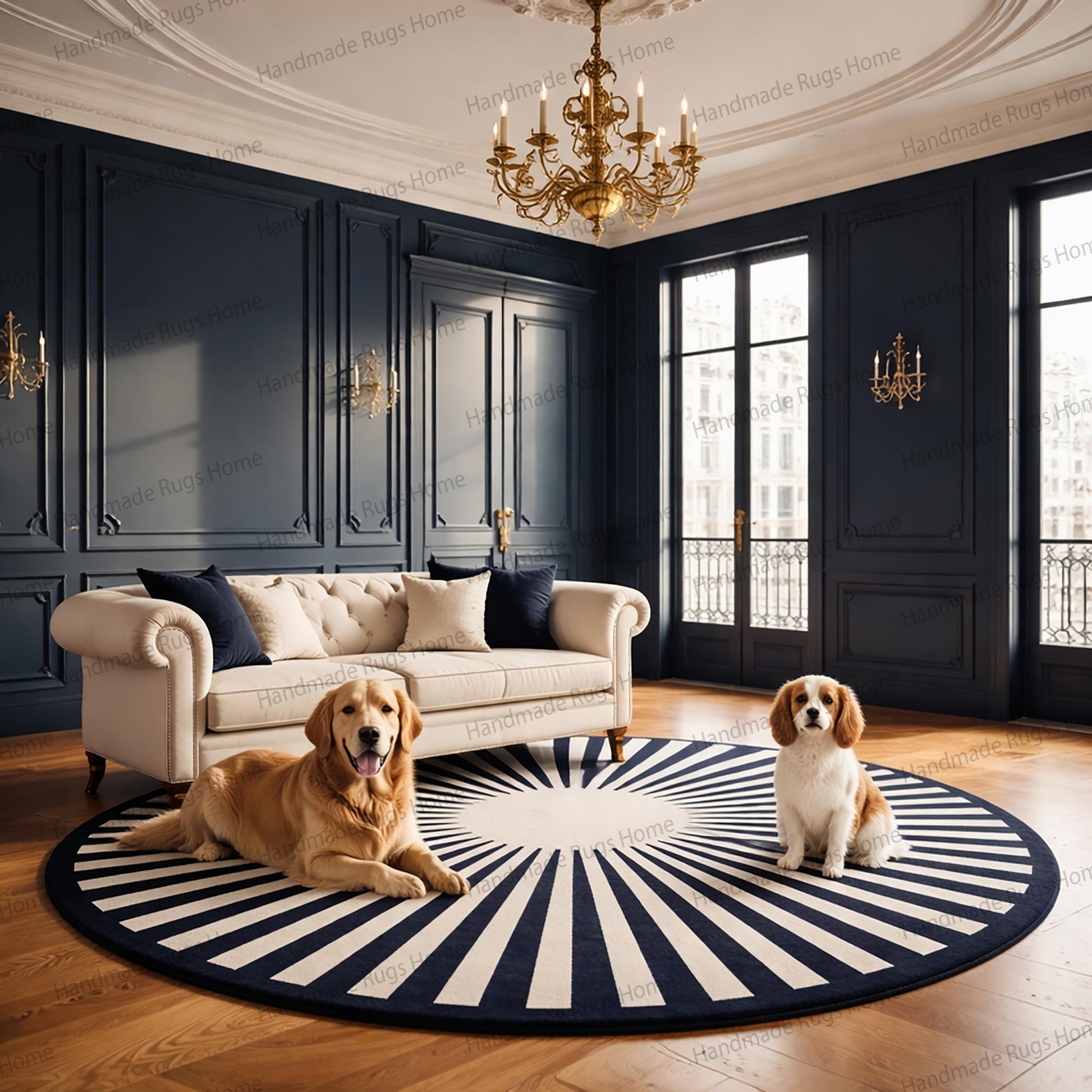 Round black and white sunburst hand tufted wool rug,

Luxury circular area rug with radial white stripe pattern,

Modern black white wool carpet on decor background,

Designer round rug with symmetrical sunray motif