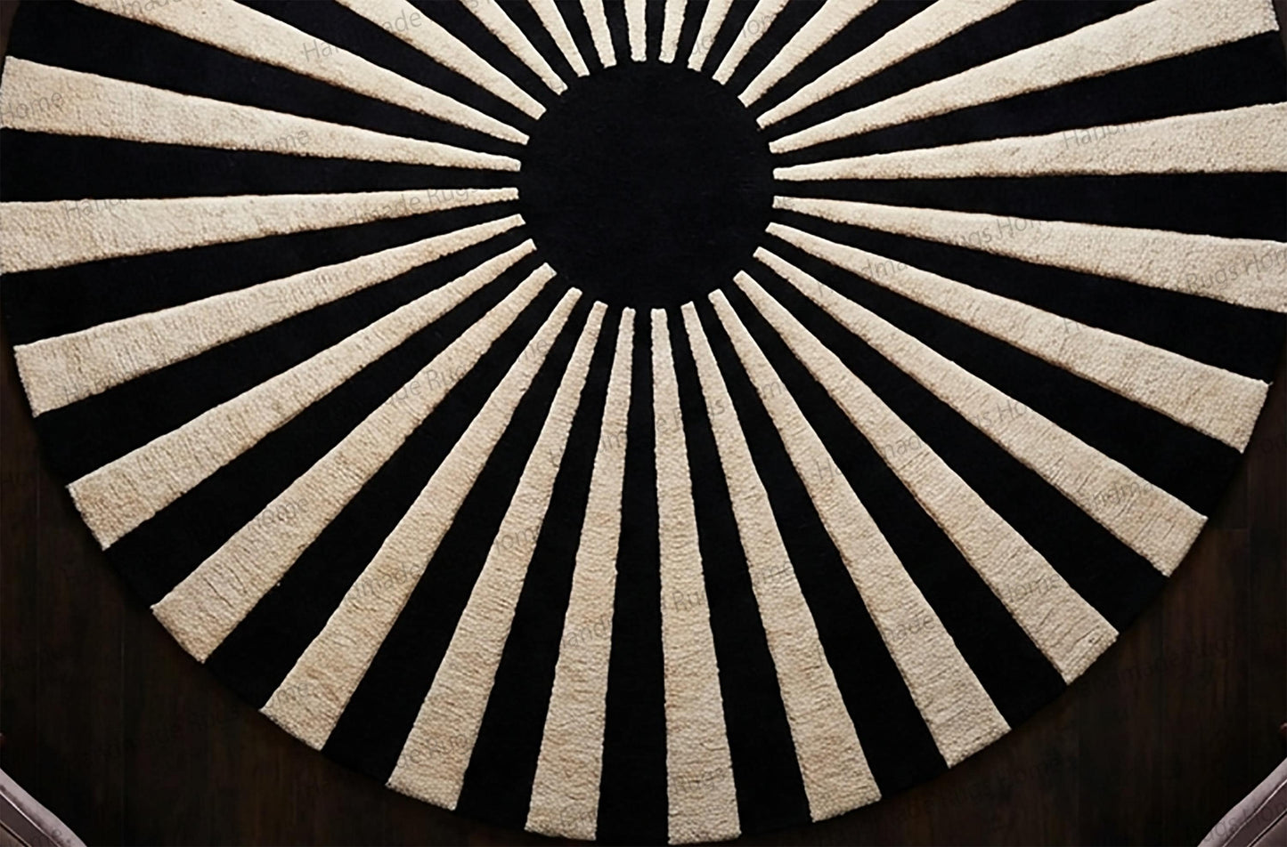 Hand-Tufted Wool Round Rug, Modern Sunburst Design