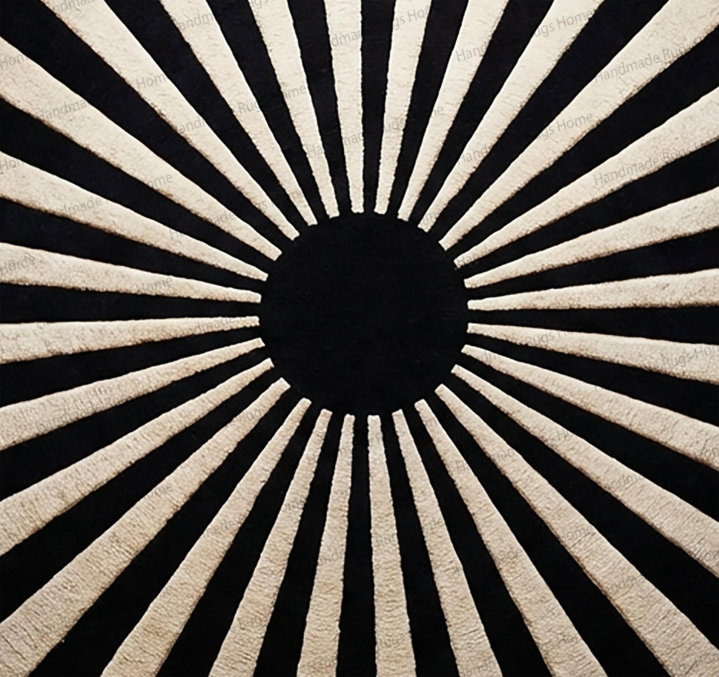 Hand-Tufted Wool Round Rug, Modern Sunburst Design