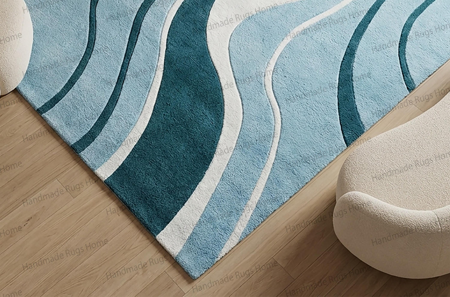 Artistic blue ivory tufted area carpet,

Thick pile modern designer rug,

Luxury lounge room statement rug,

Soft textured wool rug for stylish home,

Modern minimalist abstract wave rug,

Boutique style contemporary carpet
