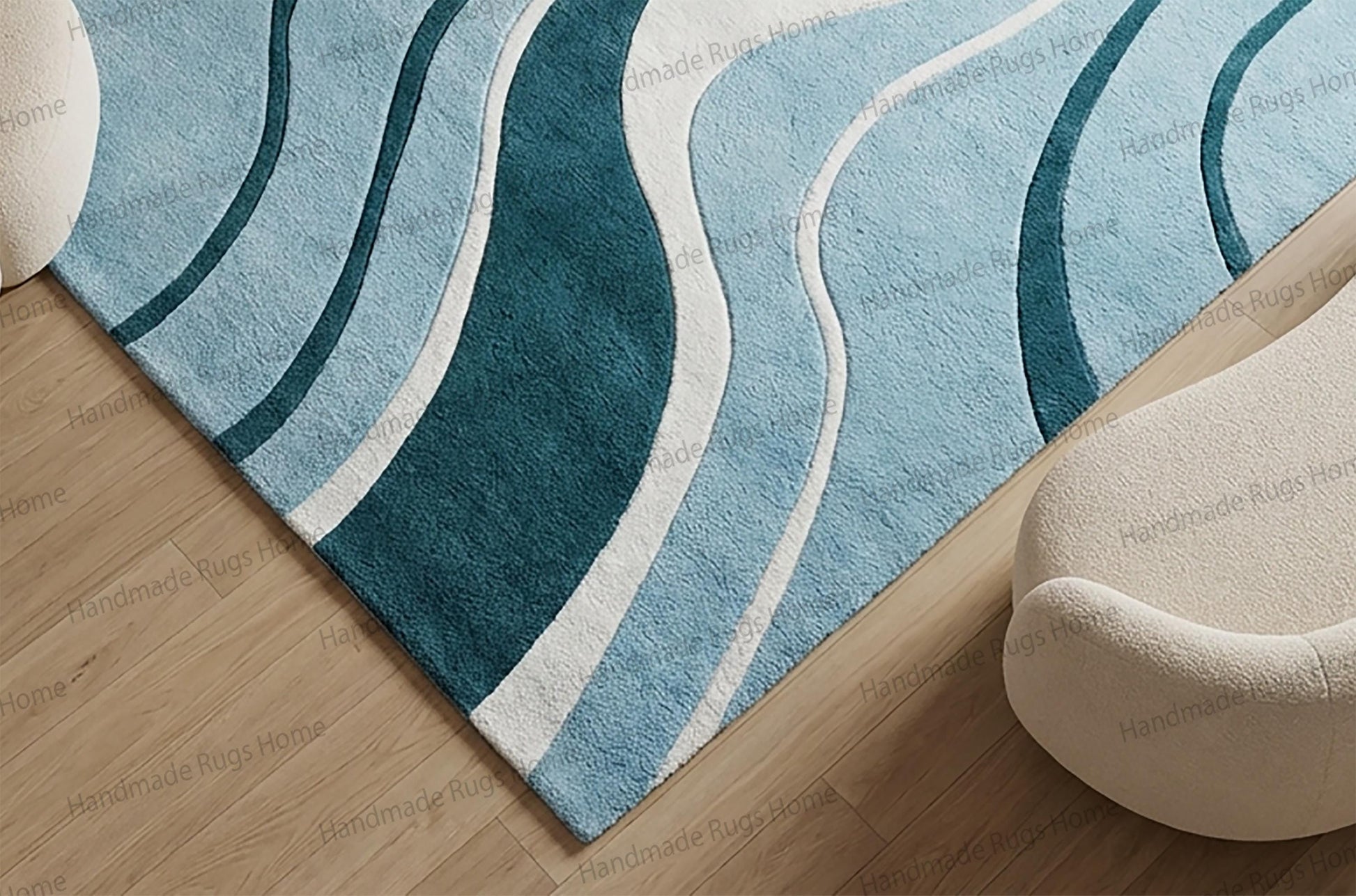 Artistic blue ivory tufted area carpet,

Thick pile modern designer rug,

Luxury lounge room statement rug,

Soft textured wool rug for stylish home,

Modern minimalist abstract wave rug,

Boutique style contemporary carpet