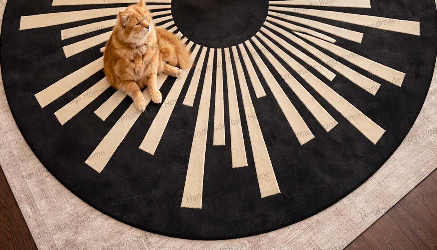 Hand Tufted Wool Rug, Midnight Soleil Sunburst Design