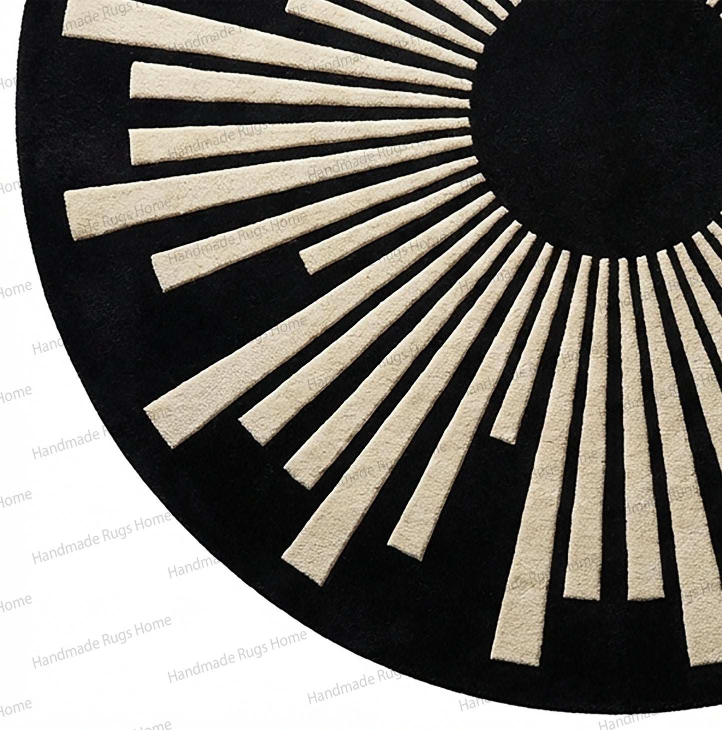 Modern luxury interior round rug styling,

Thick textured black ivory wool carpet,

Sophisticated geometric circular rug