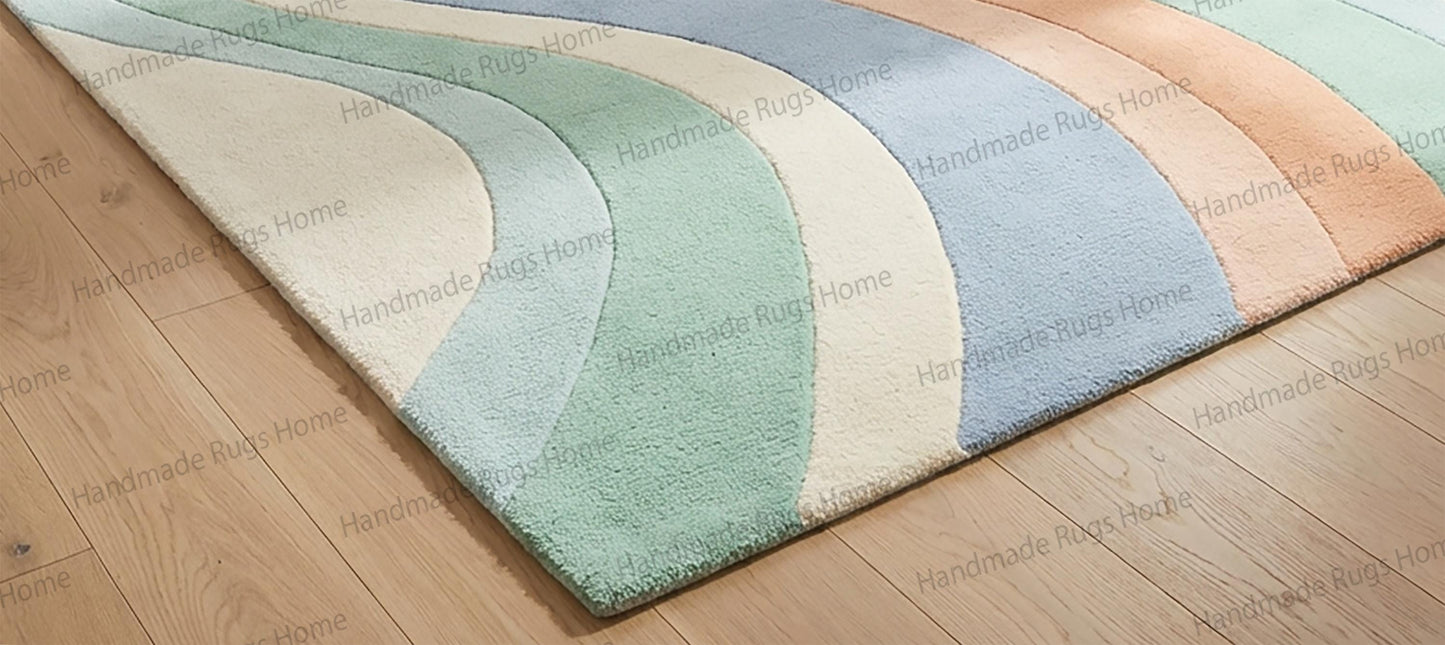 Soft plush handmade rug for minimalist interior,

Premium wool area rug with curved design,

Artisan crafted pastel carpet for home decor,

Designer living room rug with flowing pattern