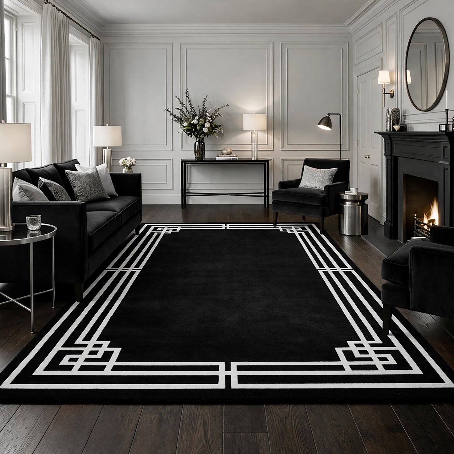 Midnight Rug, Luxury Wool Carpet, Art Deco Rug, Custom Size