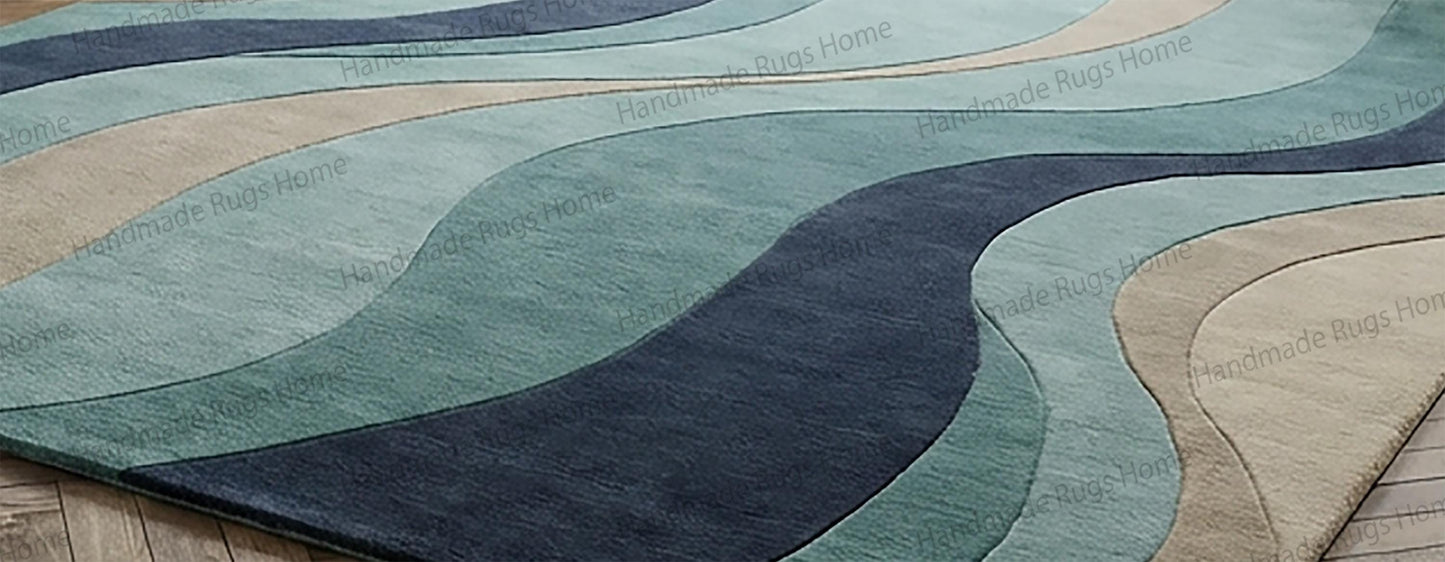 Teal and beige artistic area rug,

Sophisticated interior decor carpet