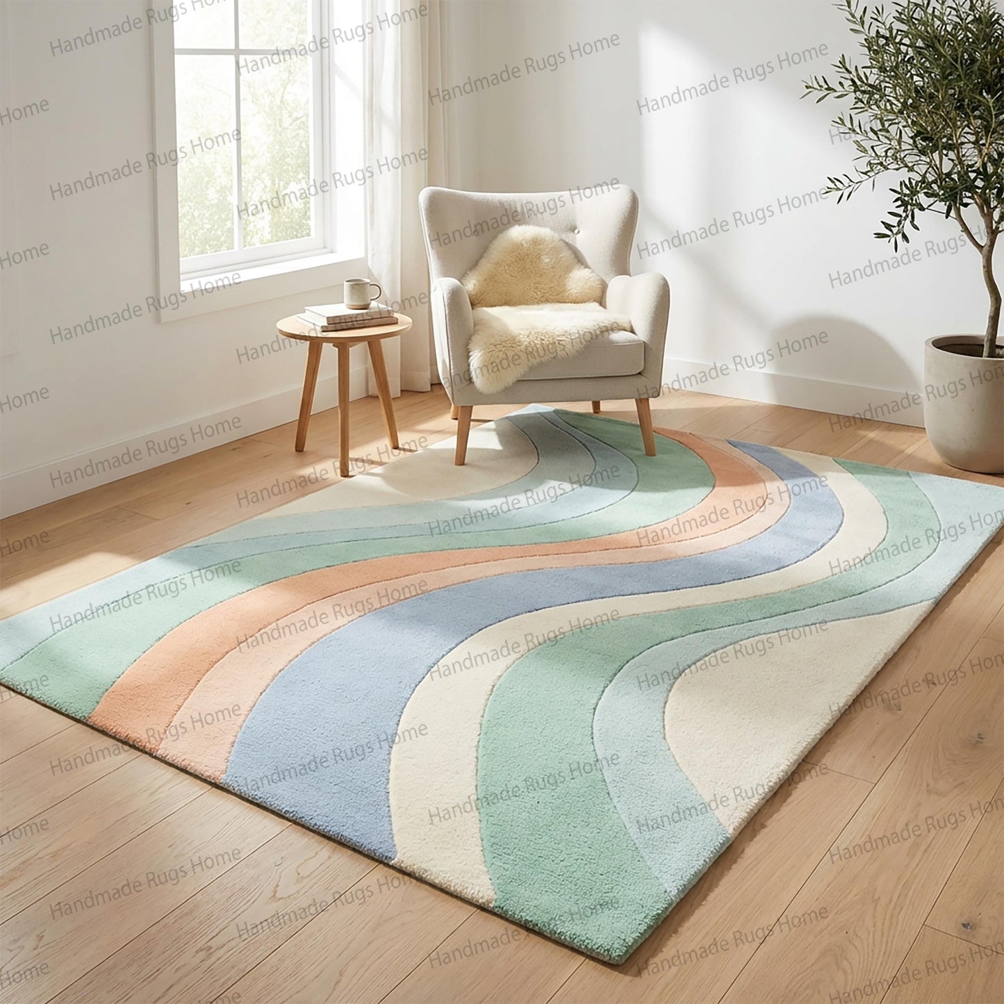 Hand Tufted Rug, Aurora Pastel Wave, Modern Boho Rug