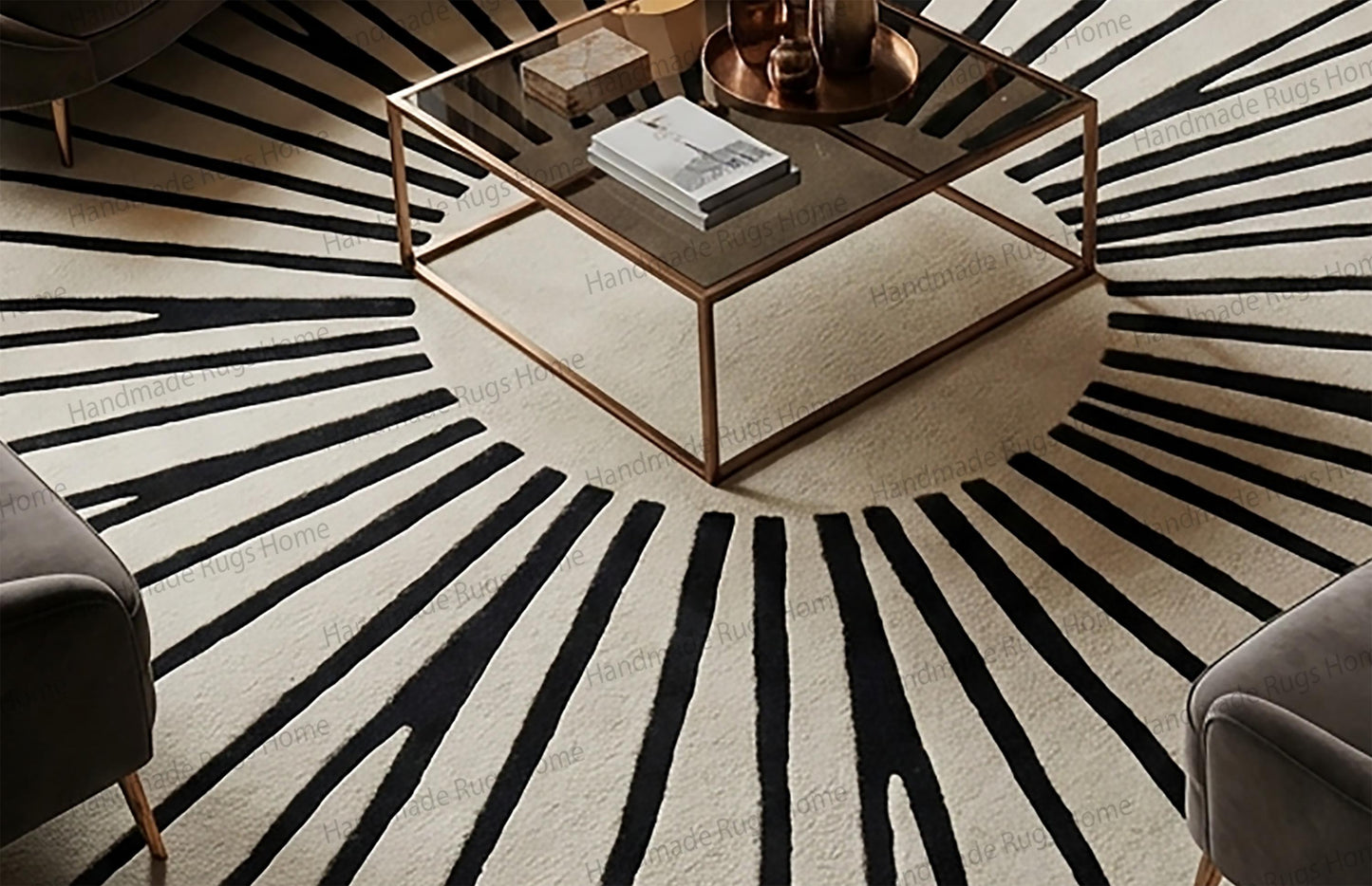 Midnightsunburst Round Wool Area Rug, Hand Tufted Rug