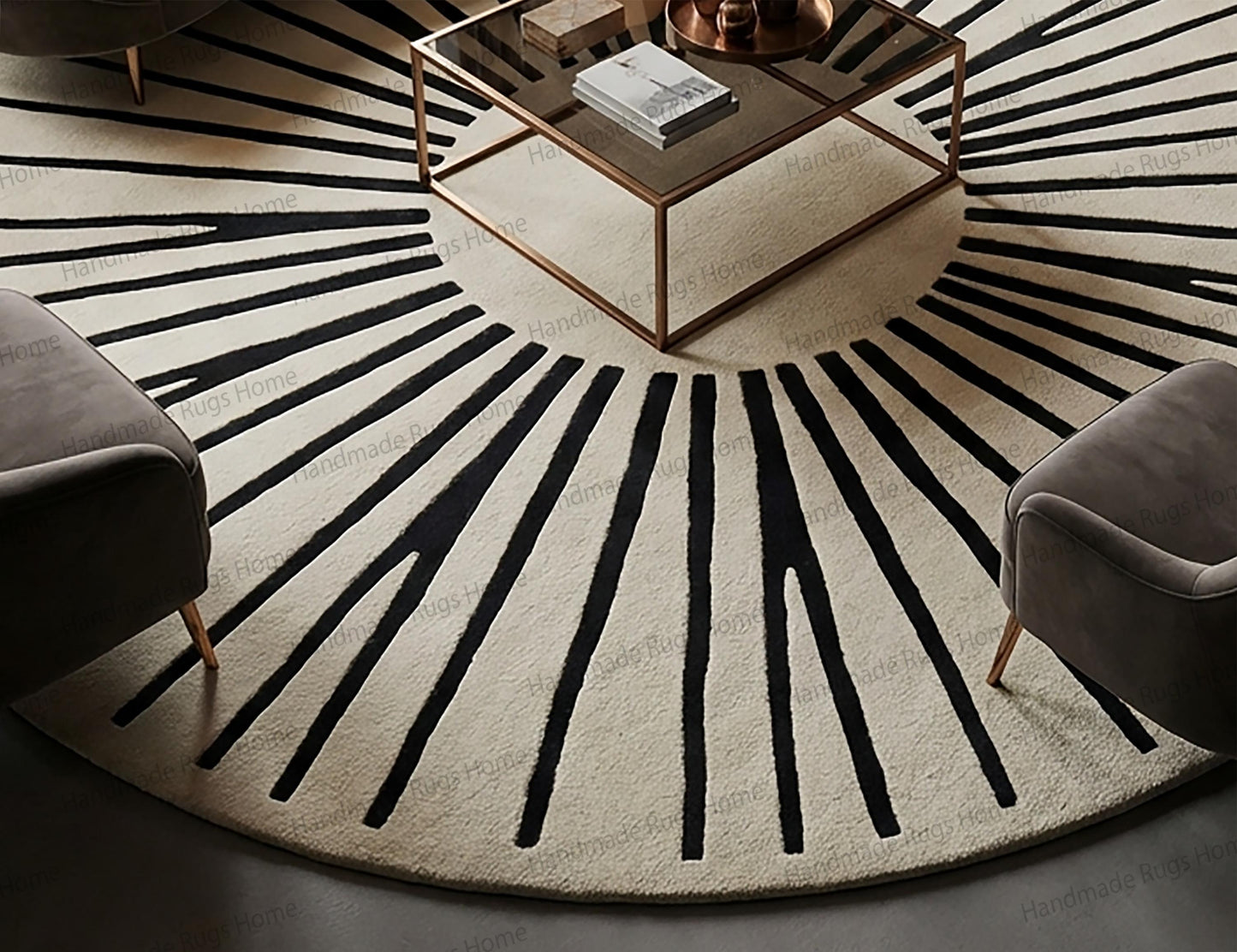 Midnightsunburst Round Wool Area Rug, Hand Tufted Rug