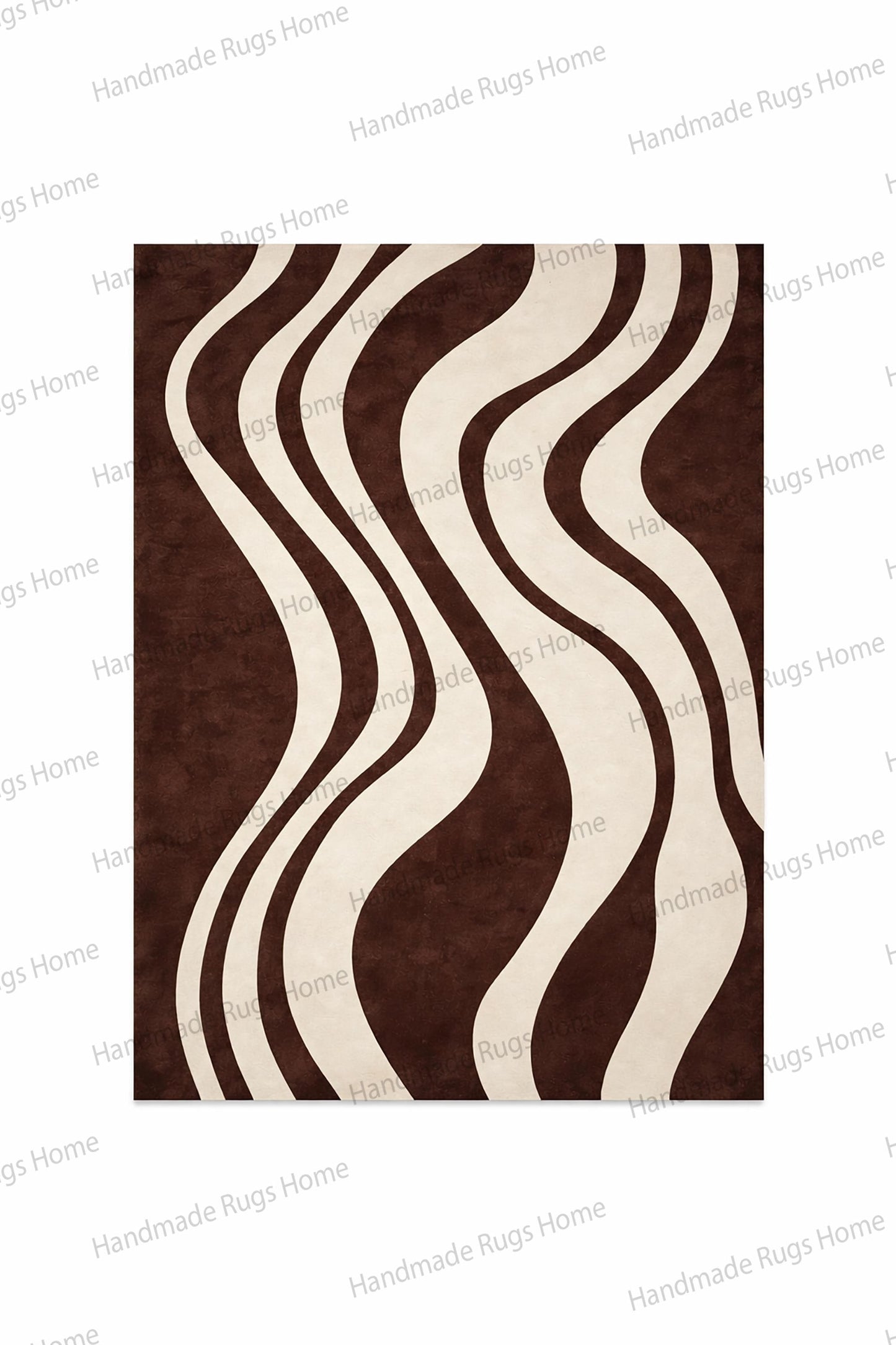 Statement floor decor with modern wave inspired pattern,

Elegant brown ivory rug styled in bright spacious room,

Artistic abstract wool carpet for sophisticated home styling