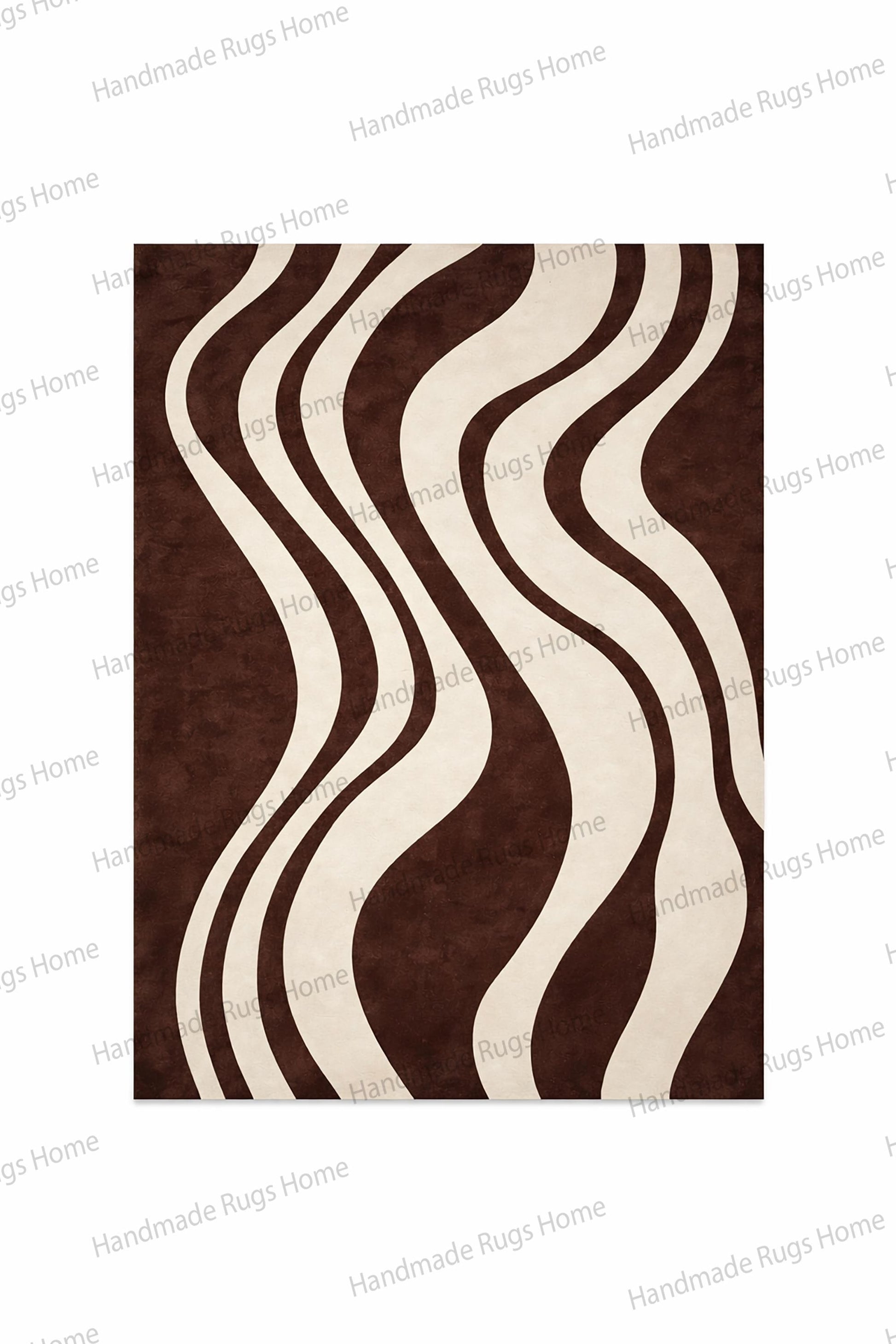 Statement floor decor with modern wave inspired pattern,

Elegant brown ivory rug styled in bright spacious room,

Artistic abstract wool carpet for sophisticated home styling