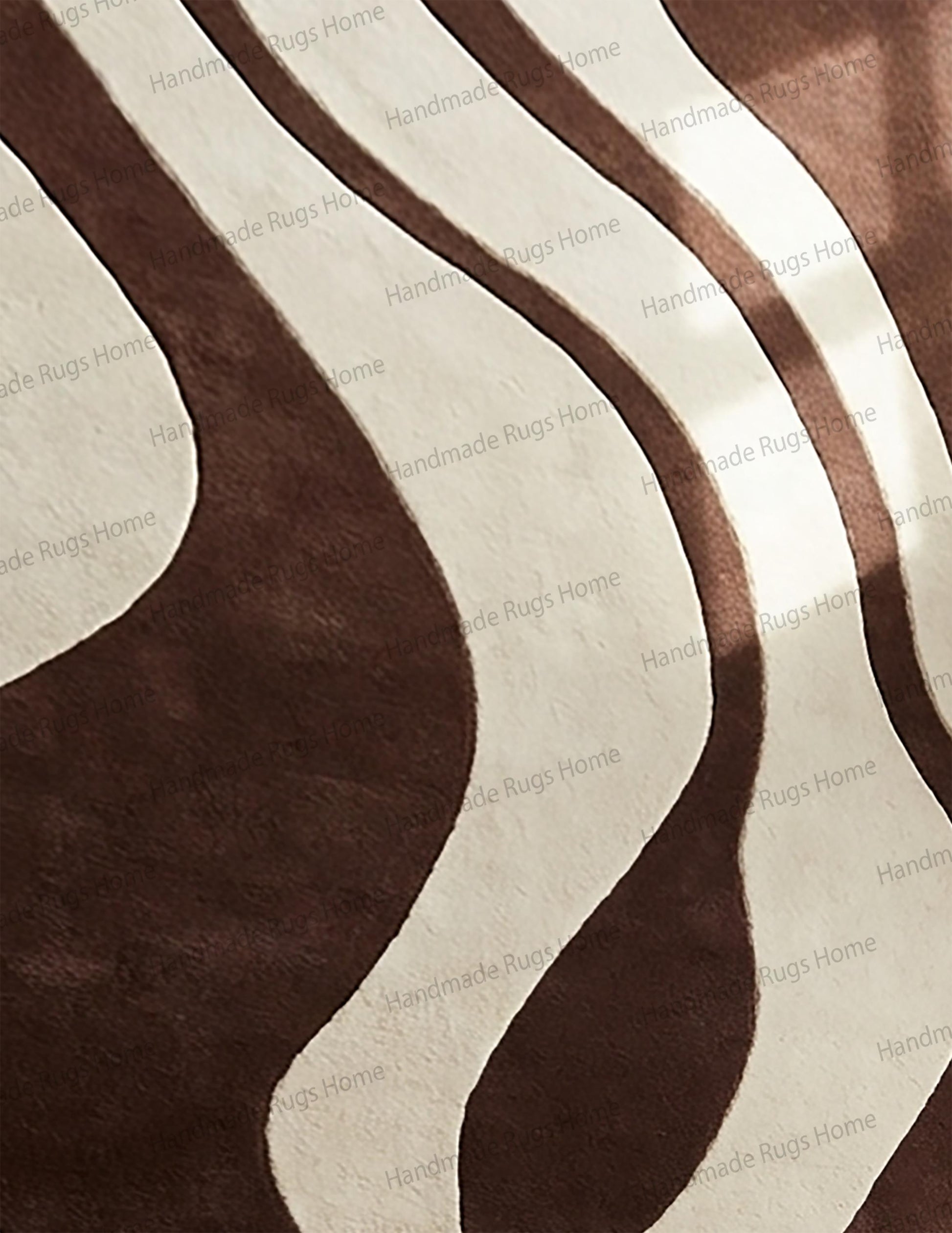 High end mocha cream area rug with marble coffee table,

Designer wool carpet placed in minimalist lounge setting,

Abstract curved stripe rug in warm earthy tones,

Elegant living room featuring luxury hand tufted floor decor,

Brown cream statement rug suitable for upscale interiors