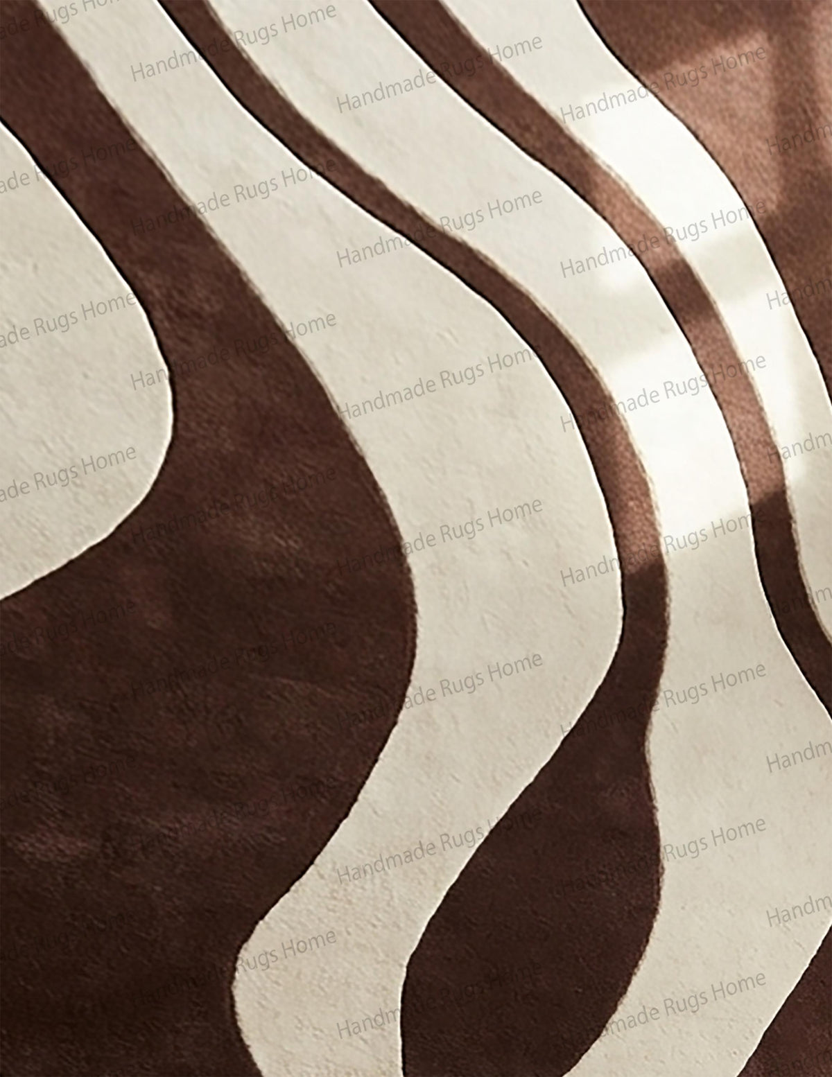 High end mocha cream area rug with marble coffee table,

Designer wool carpet placed in minimalist lounge setting,

Abstract curved stripe rug in warm earthy tones,

Elegant living room featuring luxury hand tufted floor decor,

Brown cream statement rug suitable for upscale interiors