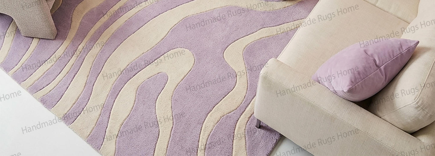 Hand Tufted Rug, Lavender Cream Modern Wool Rug