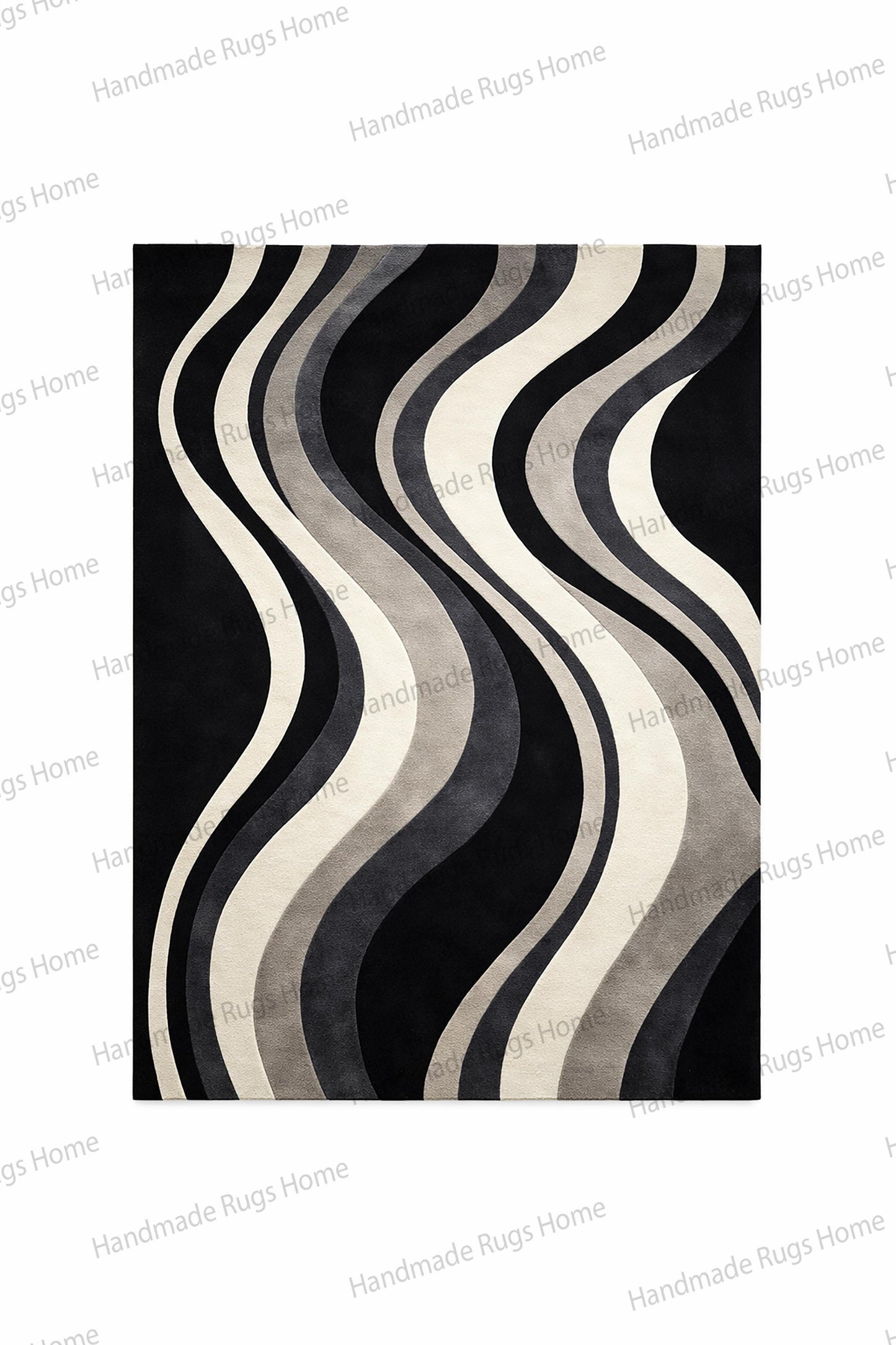 Premium handmade tufted rug with layered tonal design,

Artistic black and cream area rug beneath emerald sofa,

Sophisticated living room with bold statement carpet,

High density wool rug with smooth curved pattern,

Charcoal gray ivory floor covering in upscale home