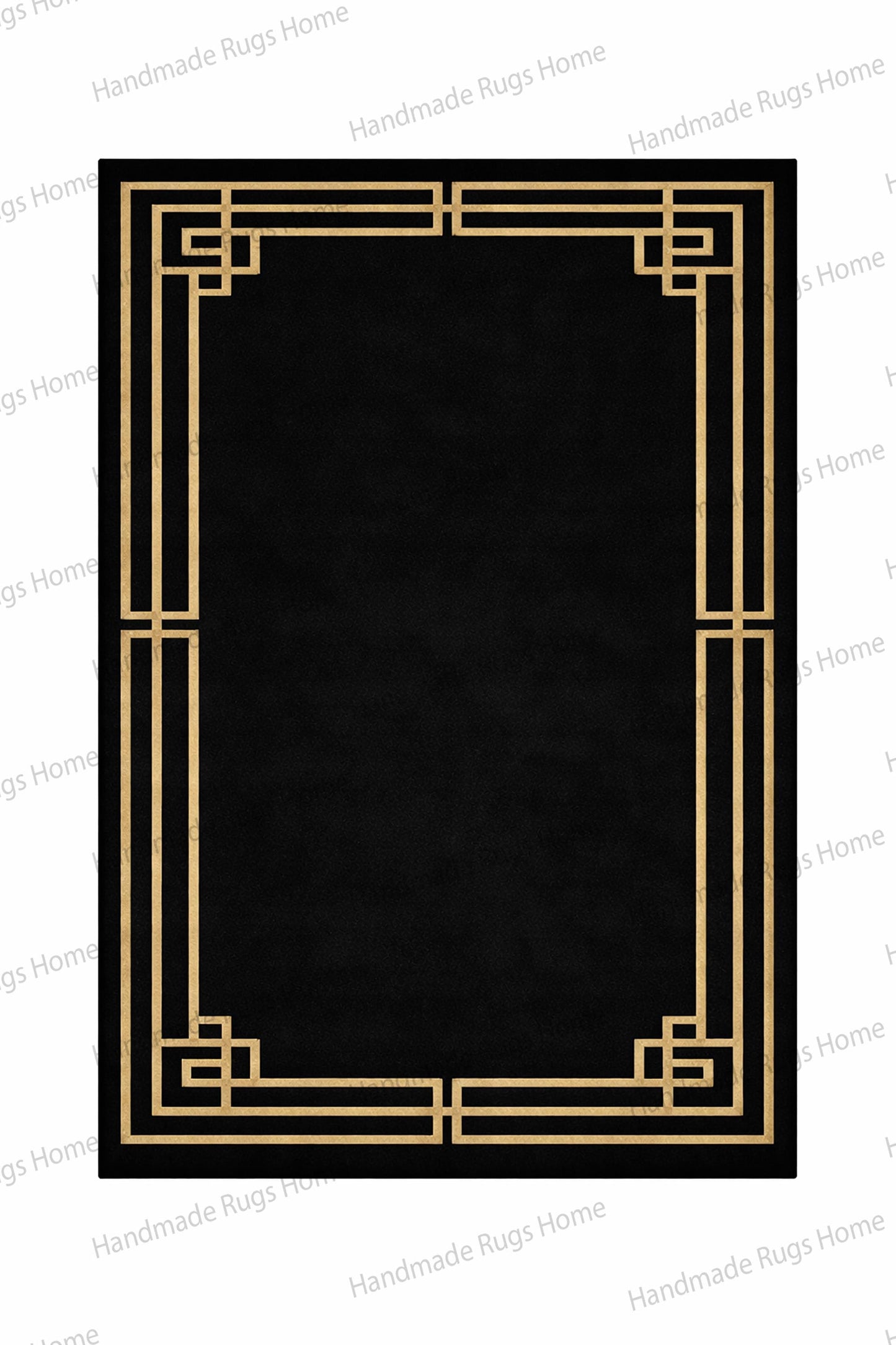 Black hand tufted wool rug with antique gold Greek key border,

Luxury Art Deco inspired area rug for modern living room,

Elegant black and gold geometric designer carpet,

Premium wool statement rug with framed border pattern,

Contemporary Greek key black area rug for upscale interiors,

Handmade luxury wool carpet with metallic gold detailing