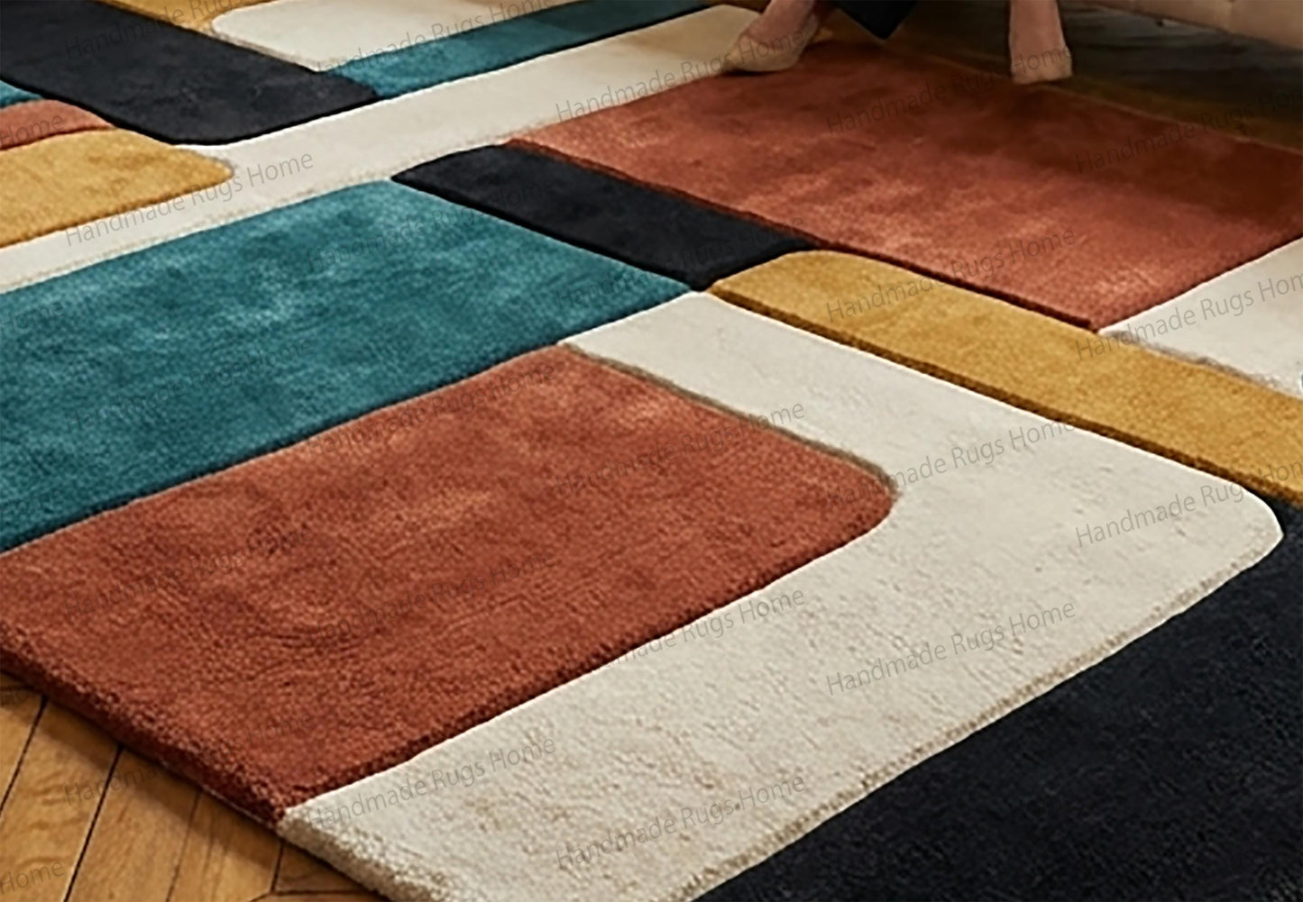 Hand-Tufted Geometric Wool Area Rug – Modern Luxury Designer Carpet