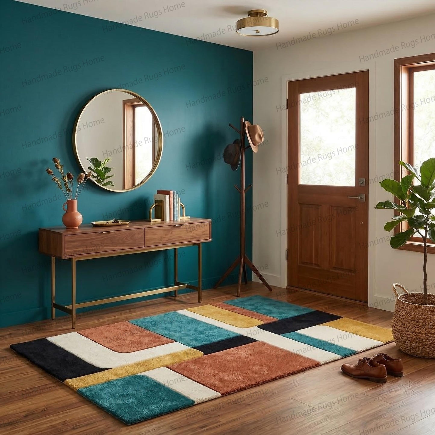 Hand-Tufted Geometric Wool Area Rug – Modern Luxury Designer Carpet