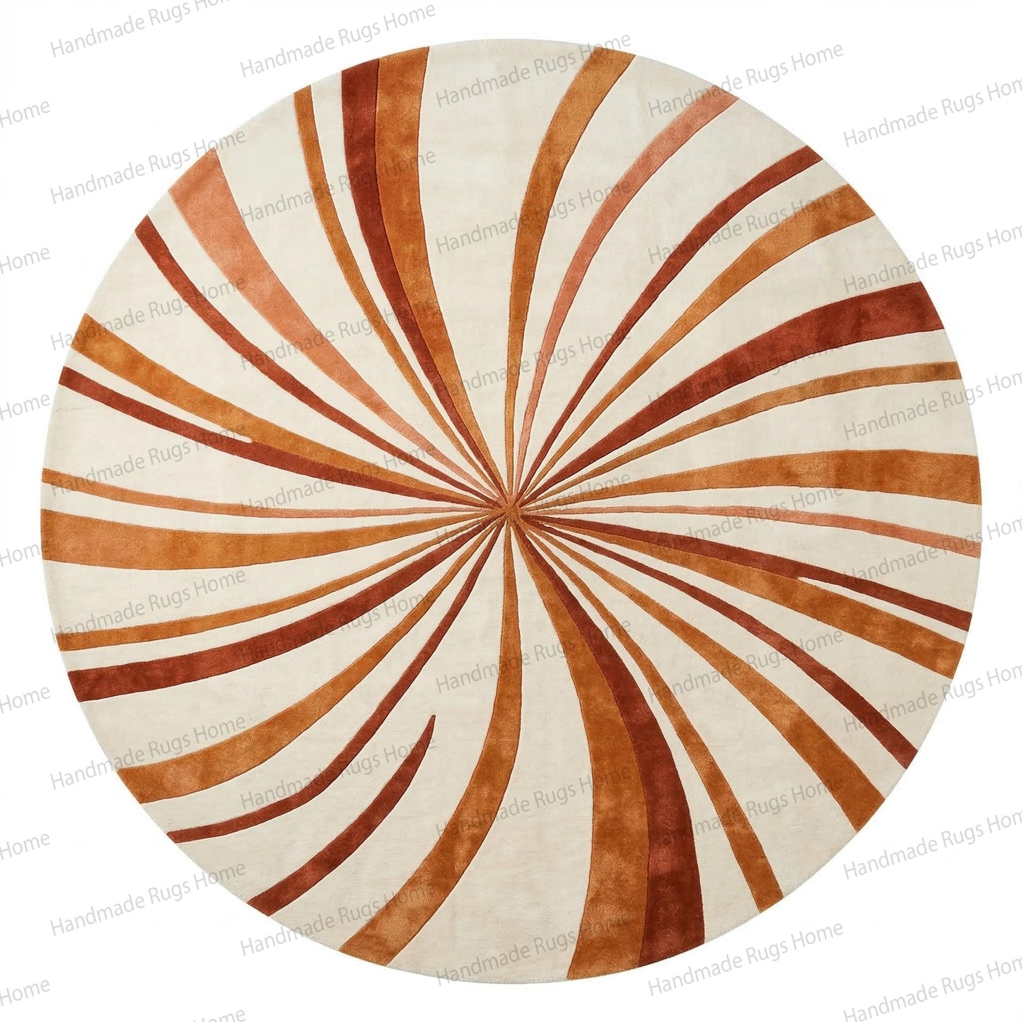 Hand Tufted Wool Sunburst Rug, Terracotta Round Area Floor Decor